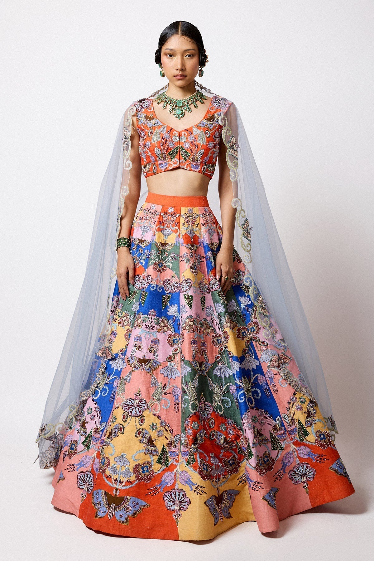 Prismara -  Multicolour Kasab Satin Lehenga Set
