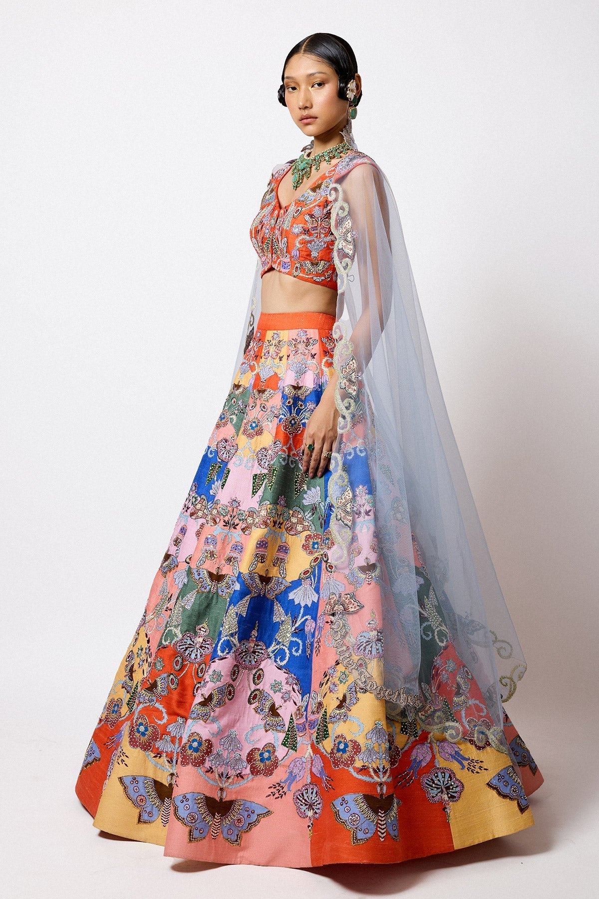 Prismara -  Multicolour Kasab Satin Lehenga Set