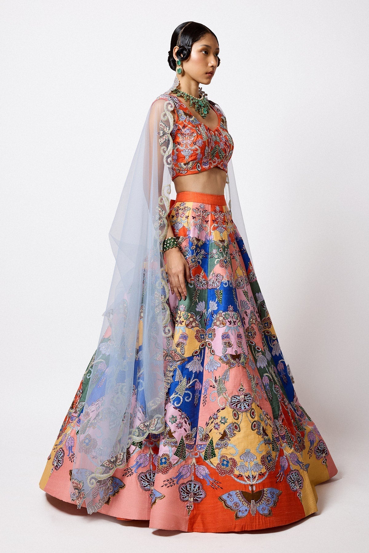 Prismara -  Multicolour Kasab Satin Lehenga Set