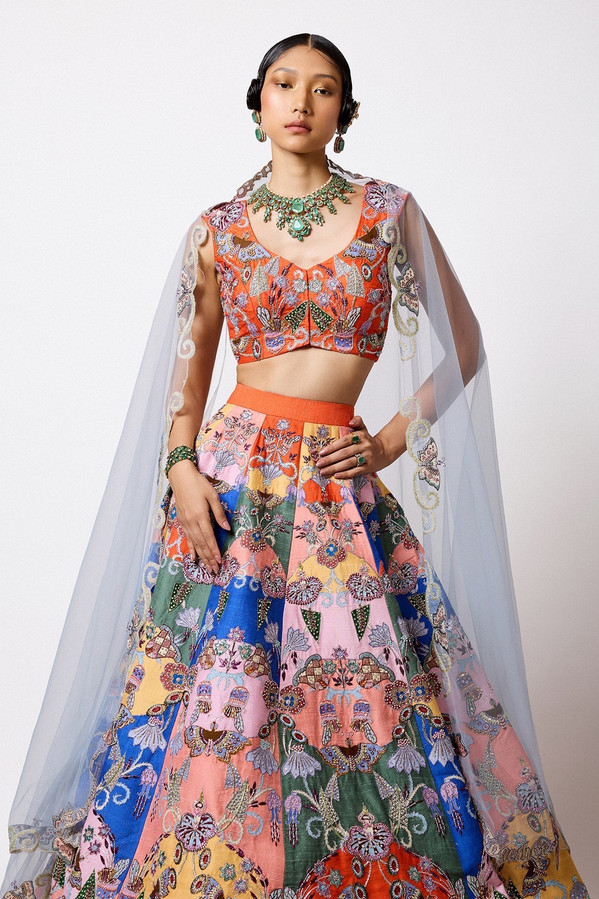 Prismara -  Multicolour Kasab Satin Lehenga Set