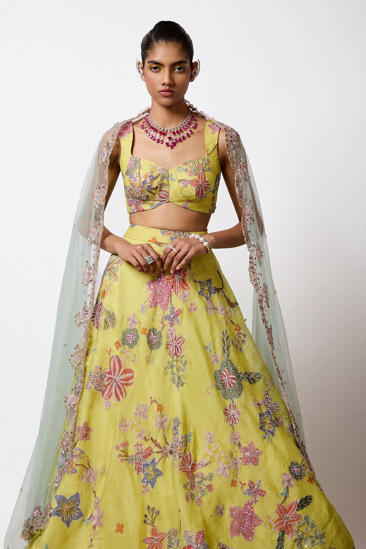 Orelia - Lime Organza Lehenga Set