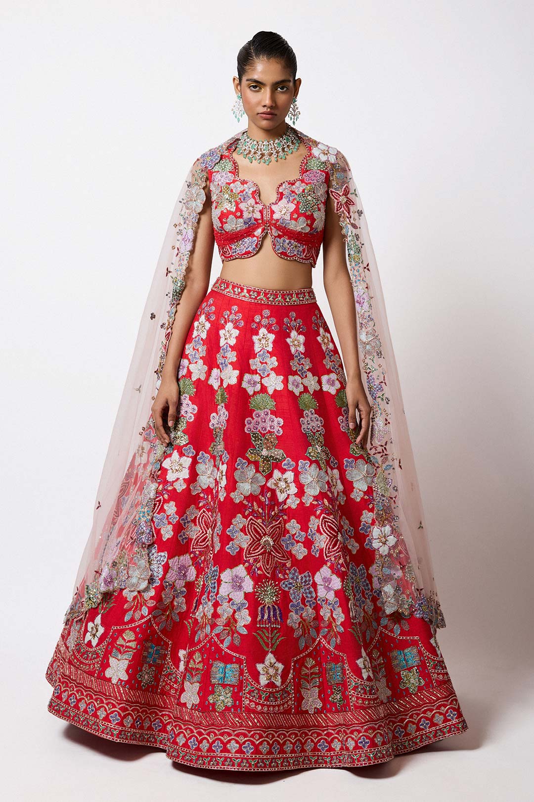 Elanora - Rosso Corsa Red Raw Silk Lehenga Set