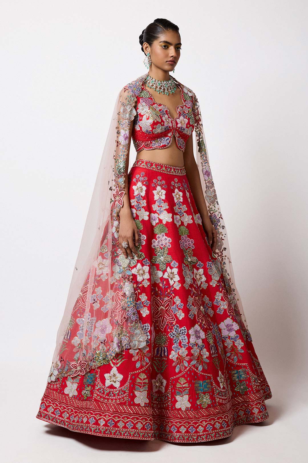 Elanora - Rosso Corsa Red Raw Silk Lehenga Set
