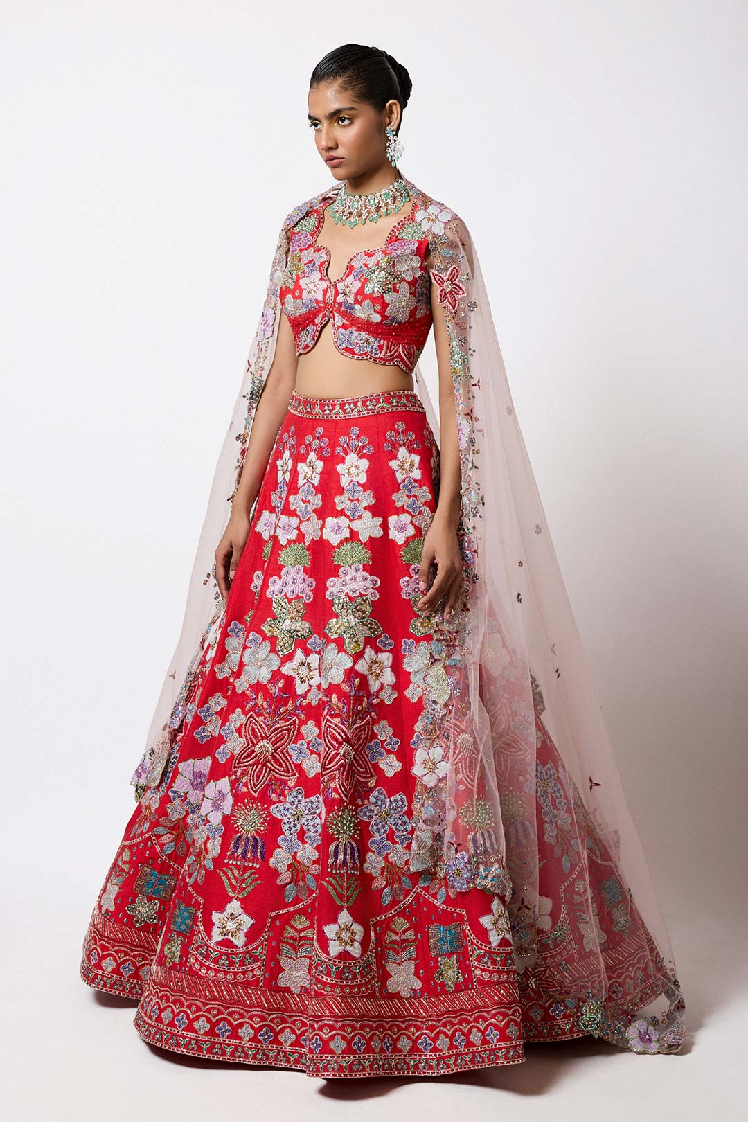 Elanora - Rosso Corsa Red Raw Silk Lehenga Set