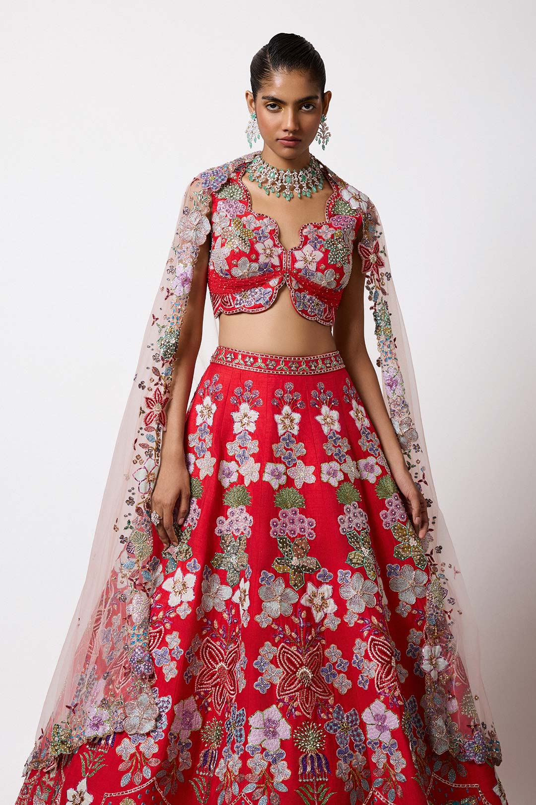 Elanora - Rosso Corsa Red Raw Silk Lehenga Set