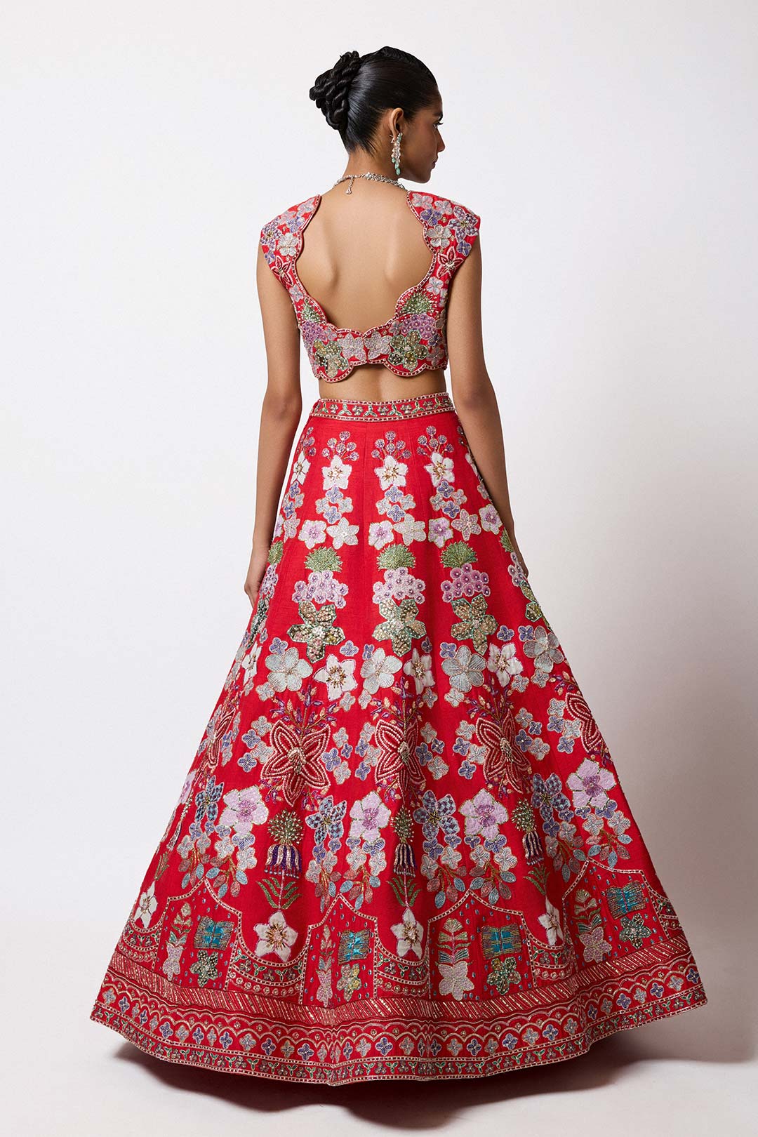 Elanora - Rosso Corsa Red Raw Silk Lehenga Set