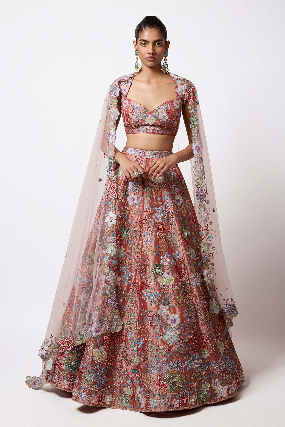 Etoile - Rust Red Tissue Lehenga Set