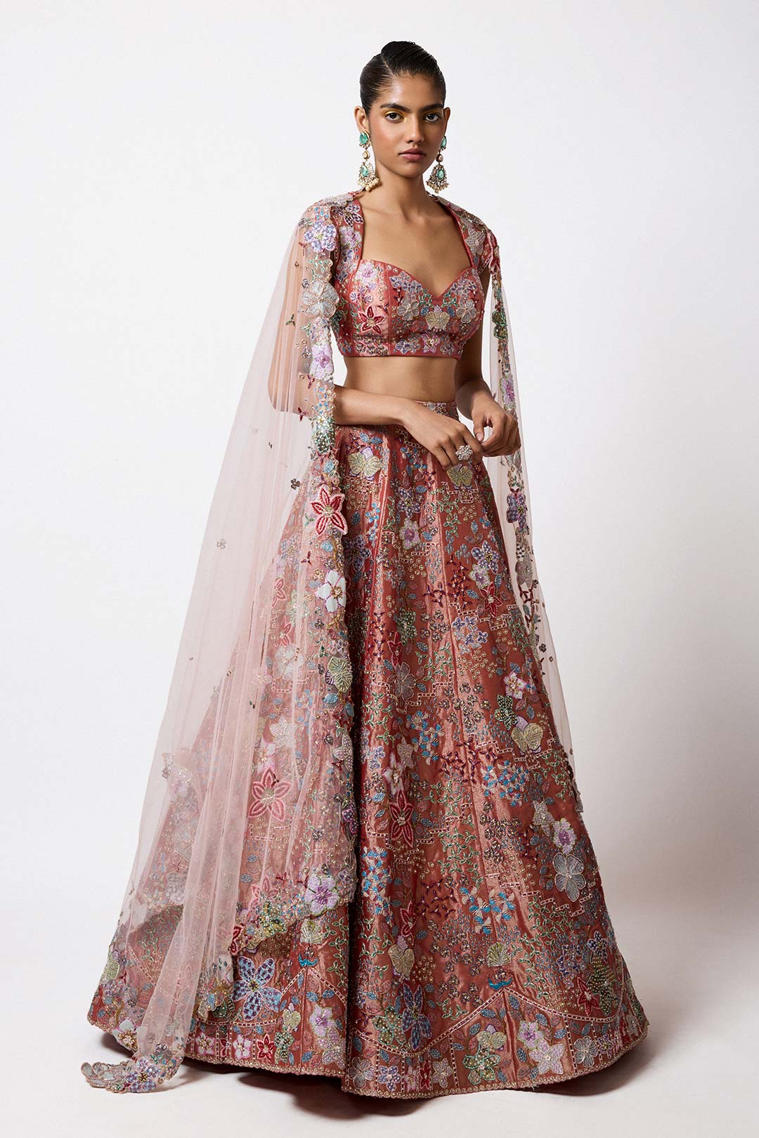 Etoile - Rust Red Tissue Lehenga Set