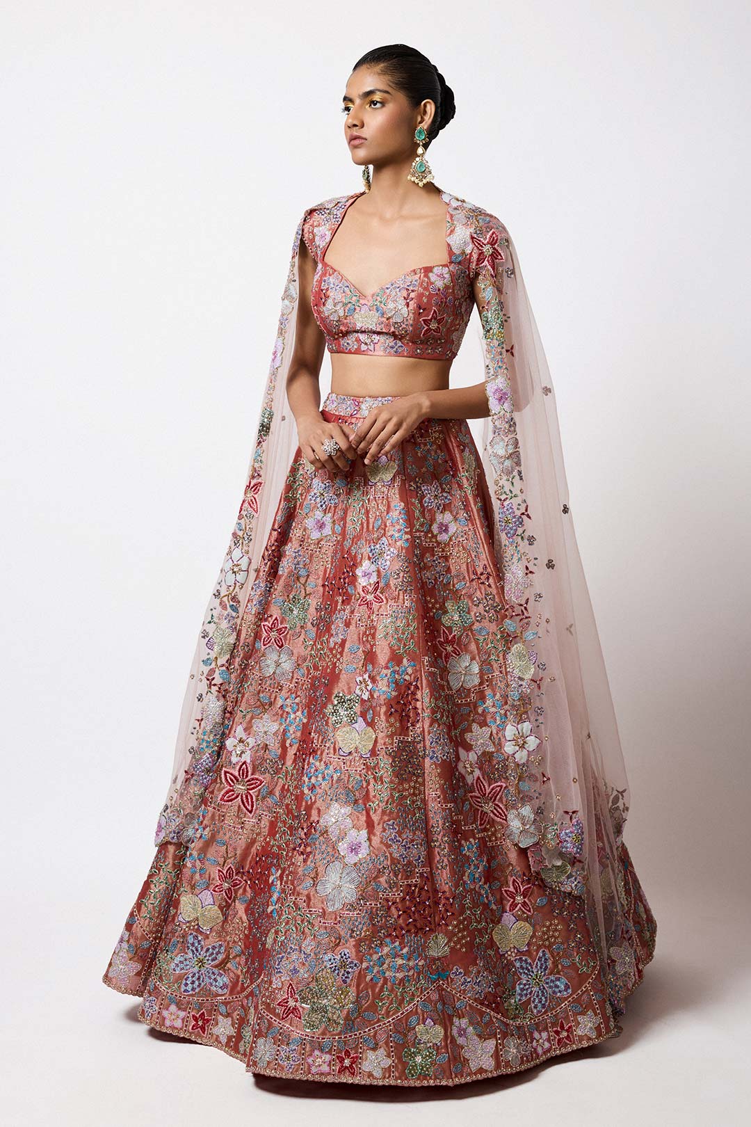 Etoile - Rust Red Tissue Lehenga Set