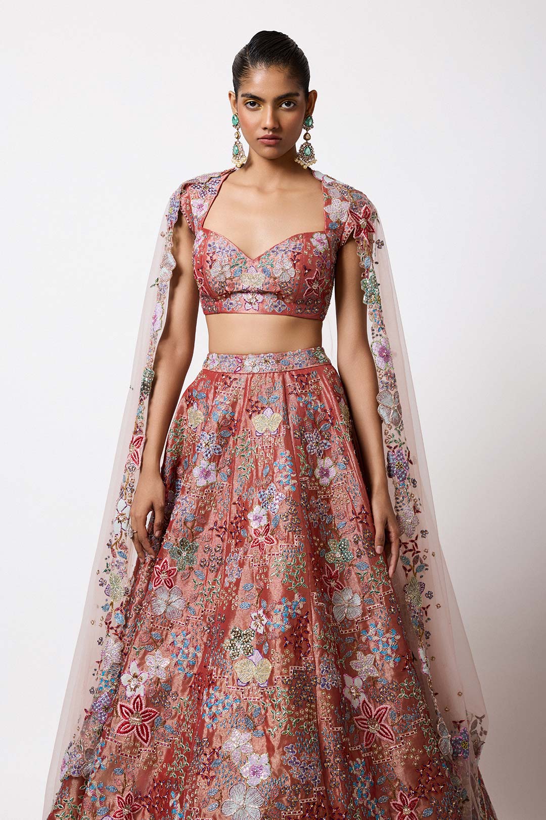 Etoile - Rust Red Tissue Lehenga Set