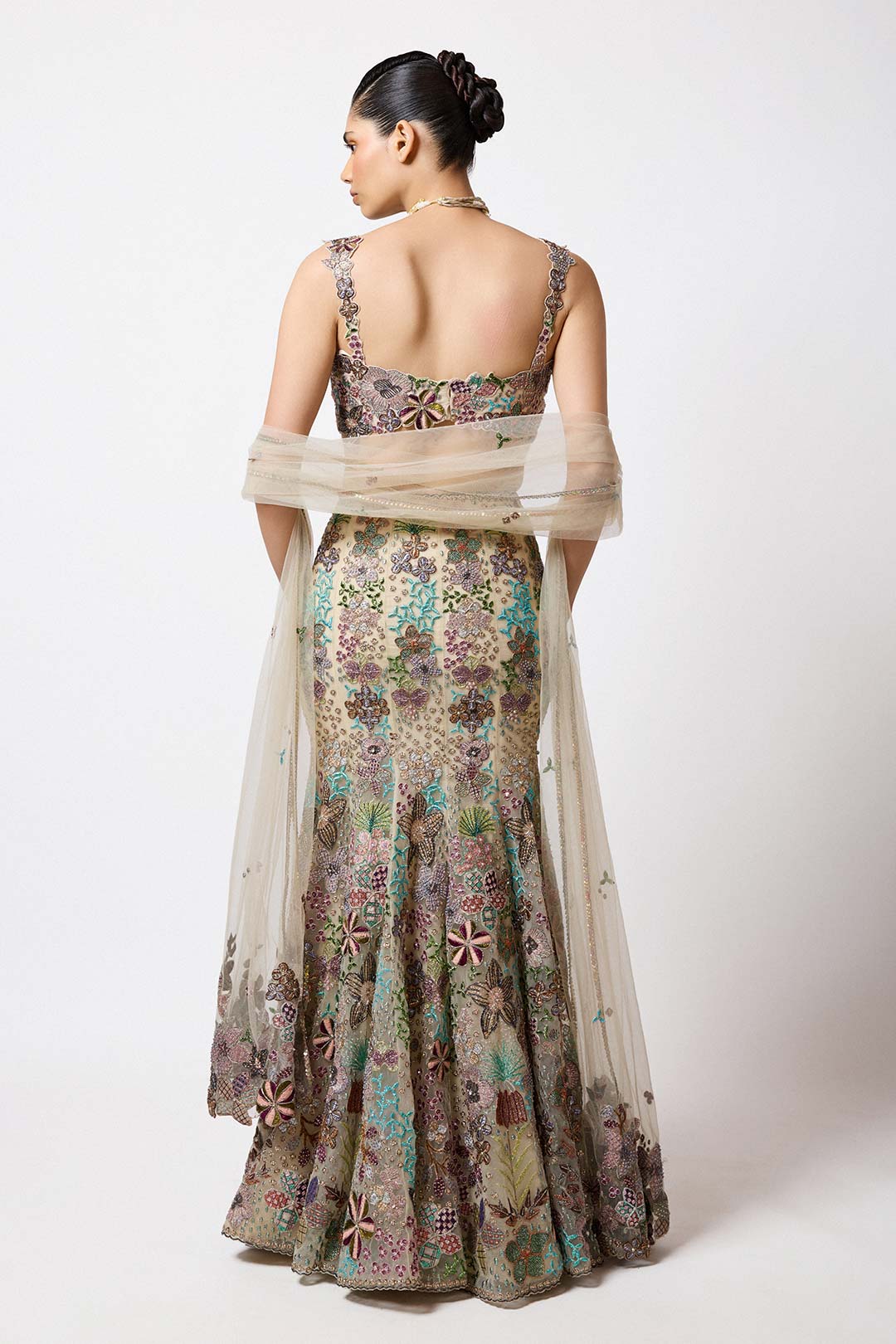 Liora - Beige Tulle Net Lehenga Set