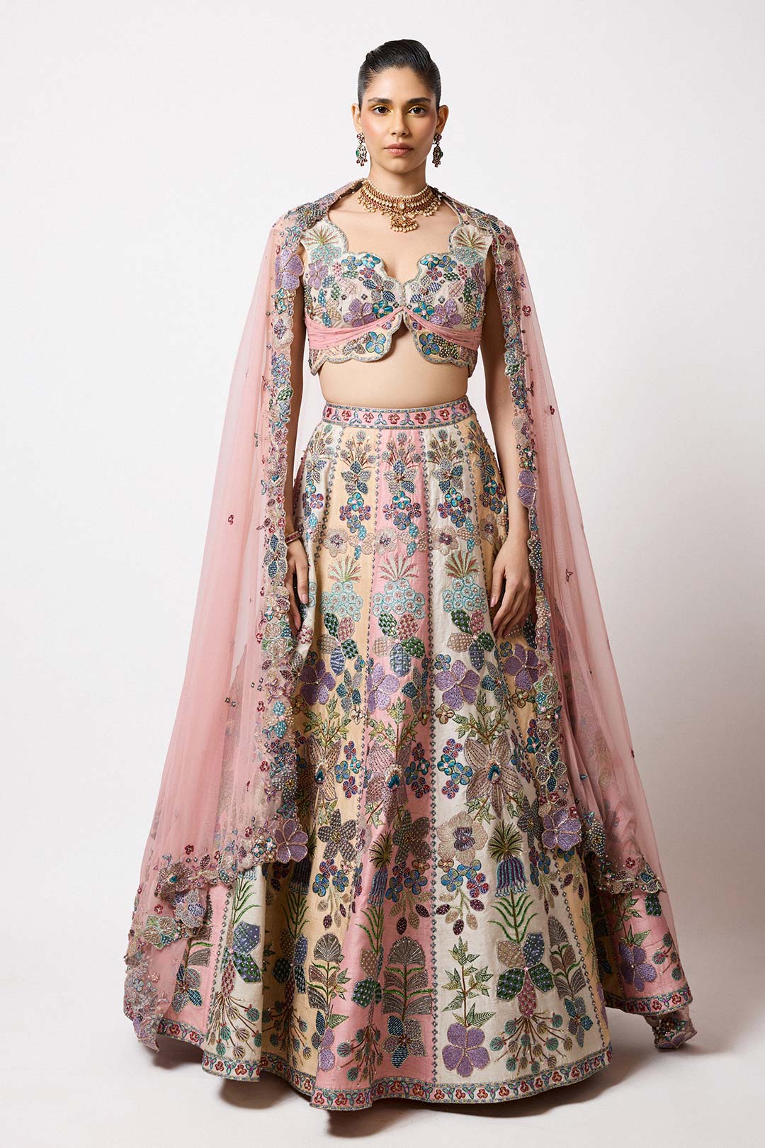 Tuilora - Tricolour Raw Silk Lehenga Set