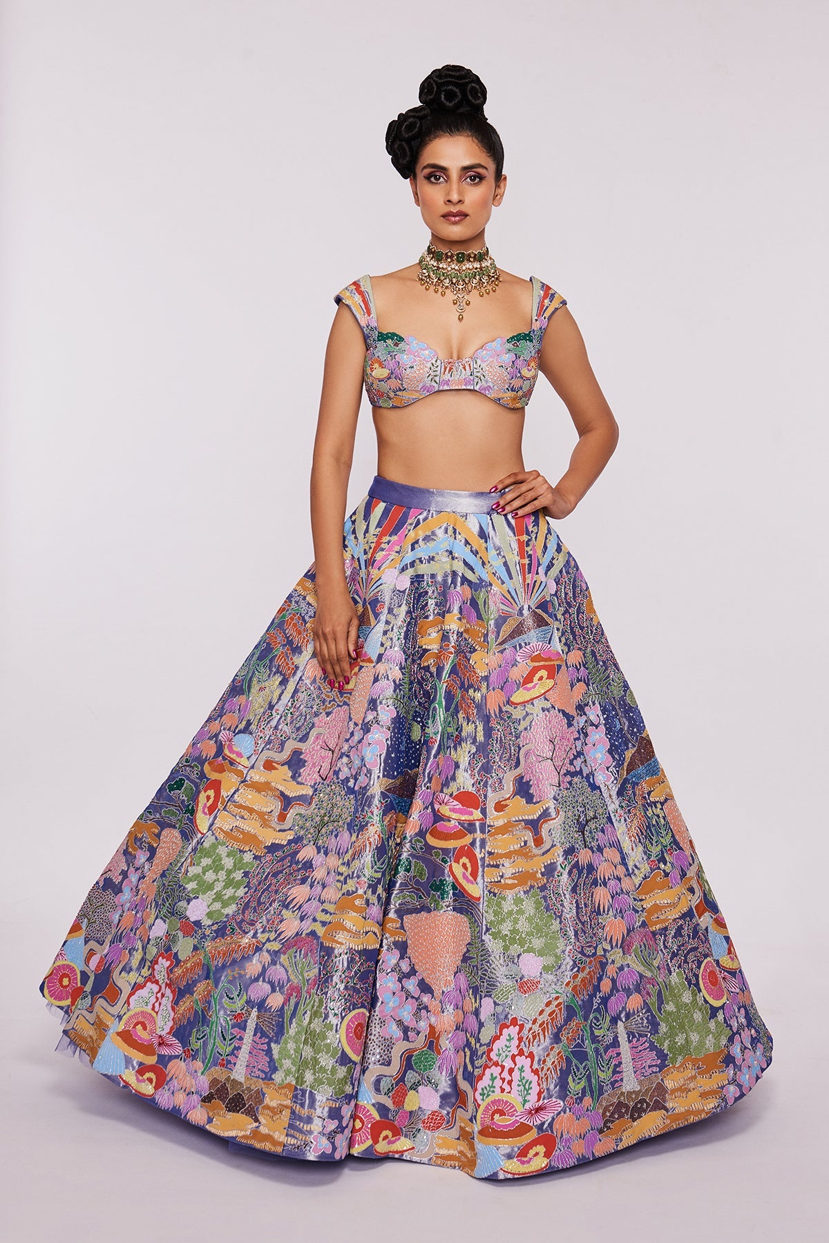 Mira Rajput In Floraison - Blue Tissue Lehenga Set