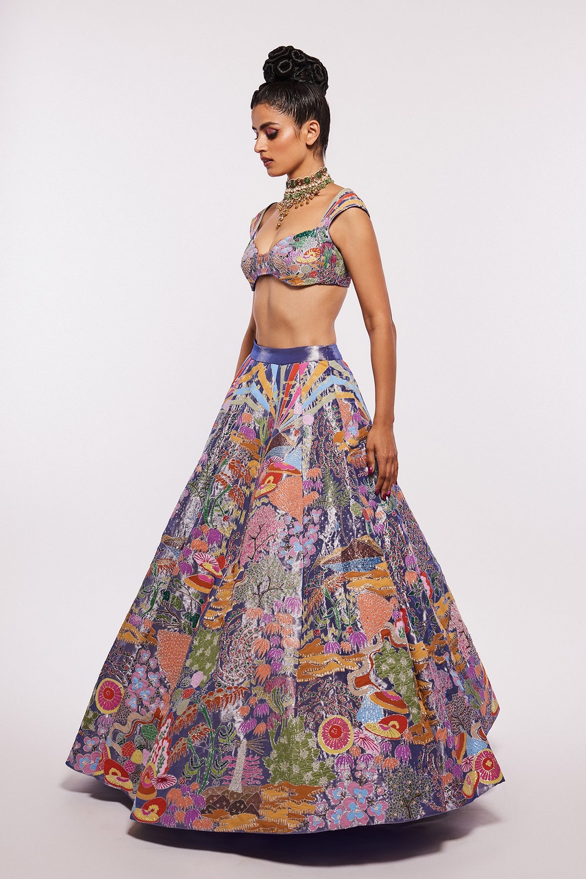 Mira Rajput In Floraison - Blue Tissue Lehenga Set