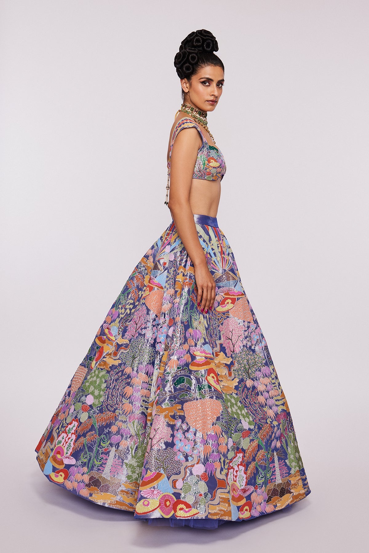 Mira Rajput In Floraison - Blue Tissue Lehenga Set
