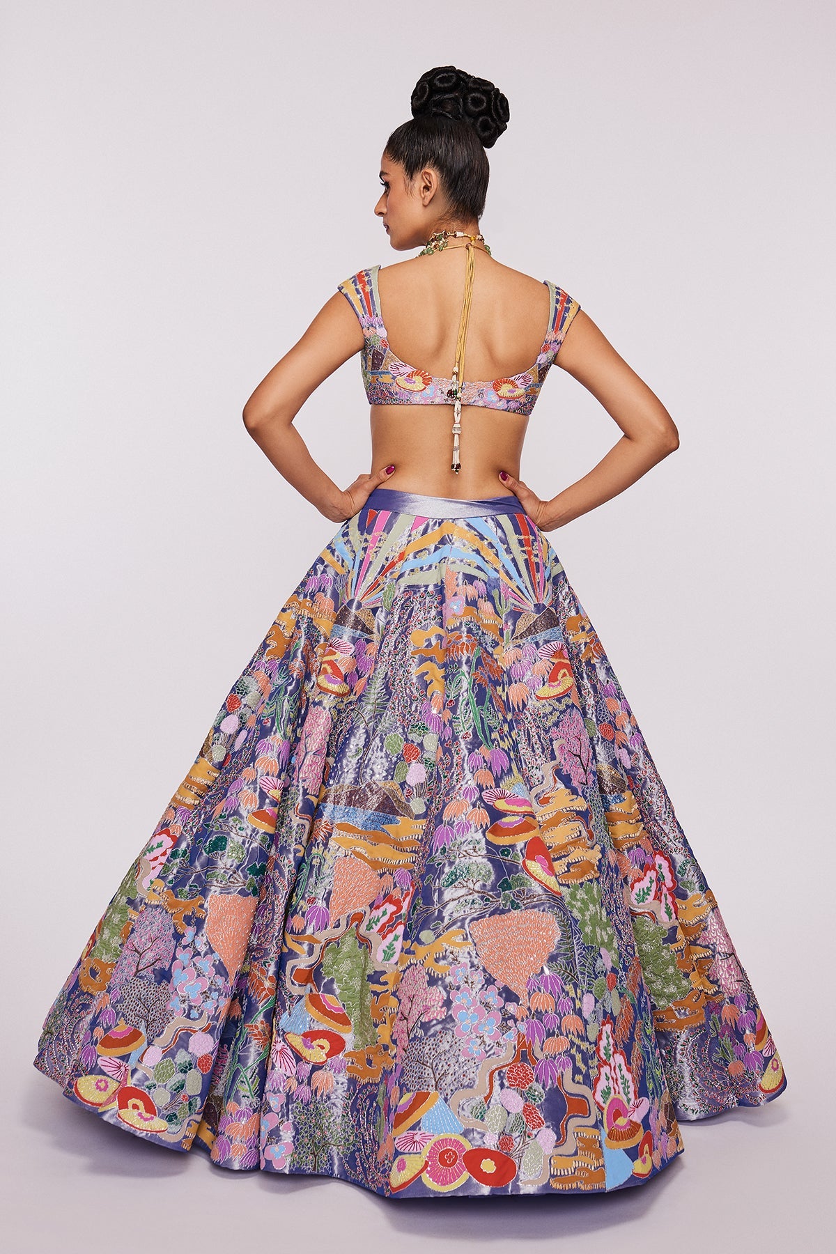 Mira Rajput In Floraison - Blue Tissue Lehenga Set