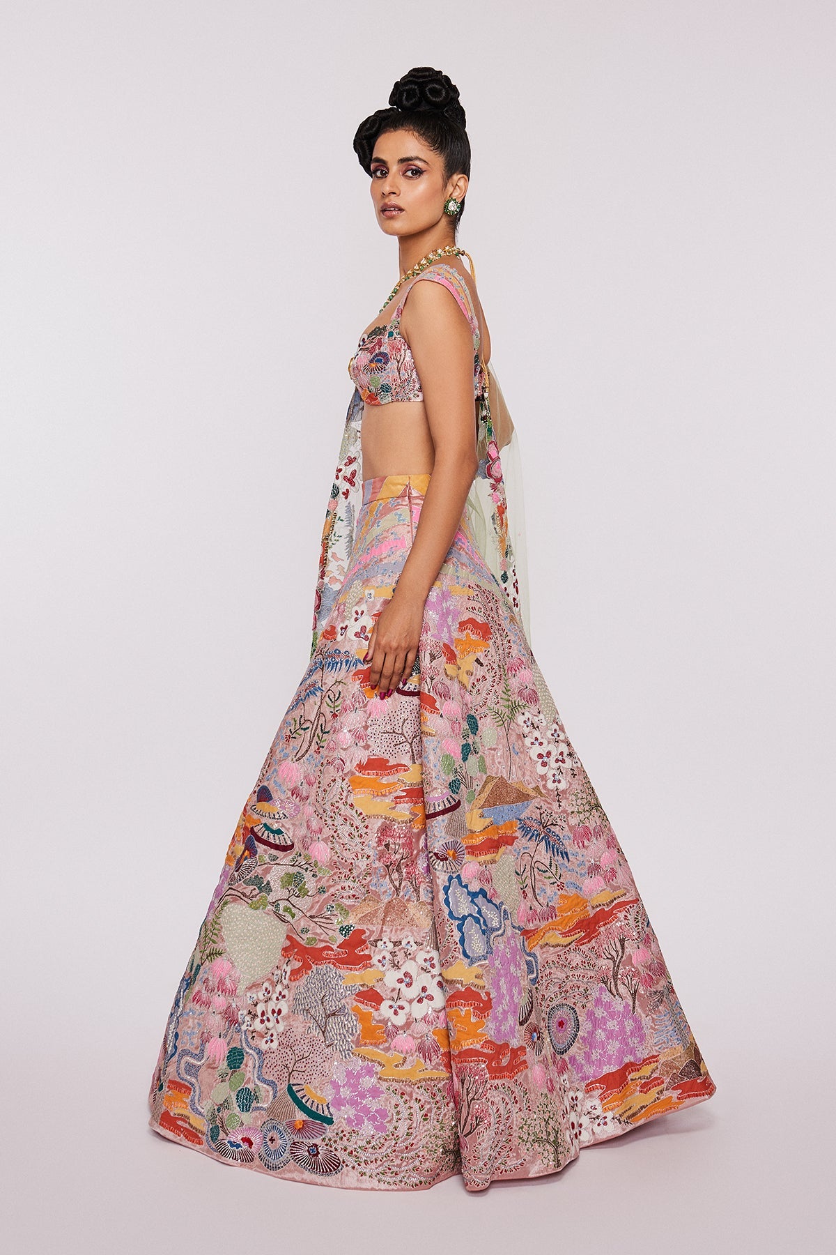 Cerise - Peach Tissue Lehenga Set