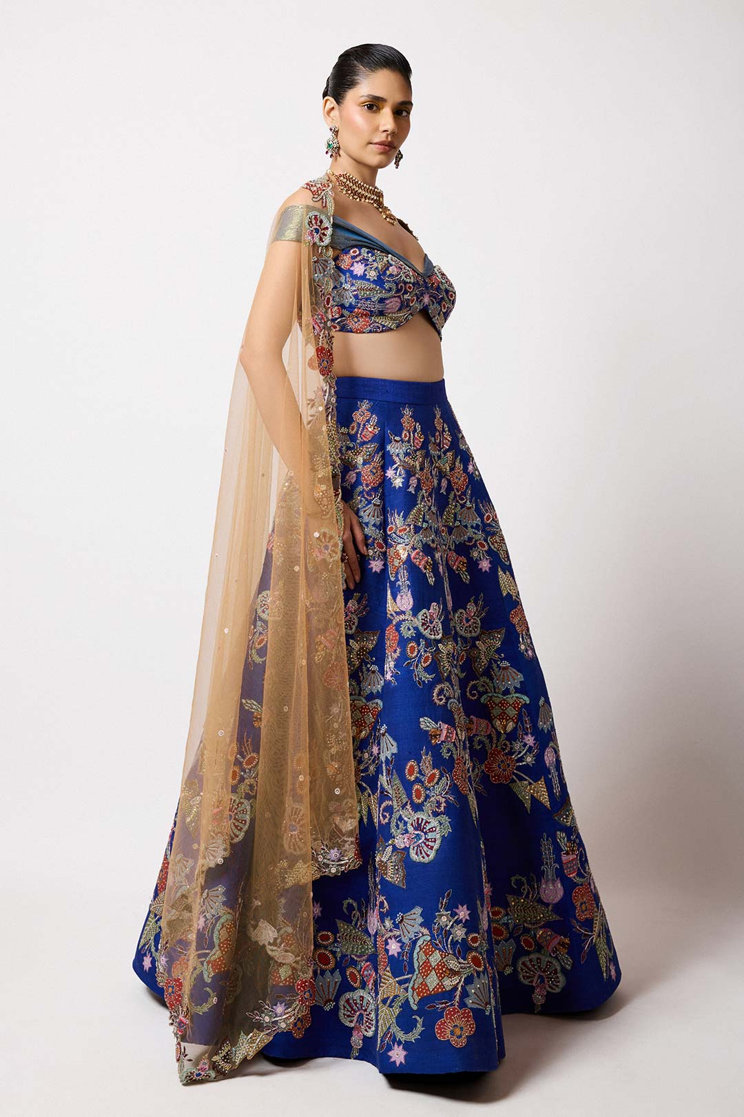 Niviora - Electric Blue Raw Silk Butterfly Lehenga Set