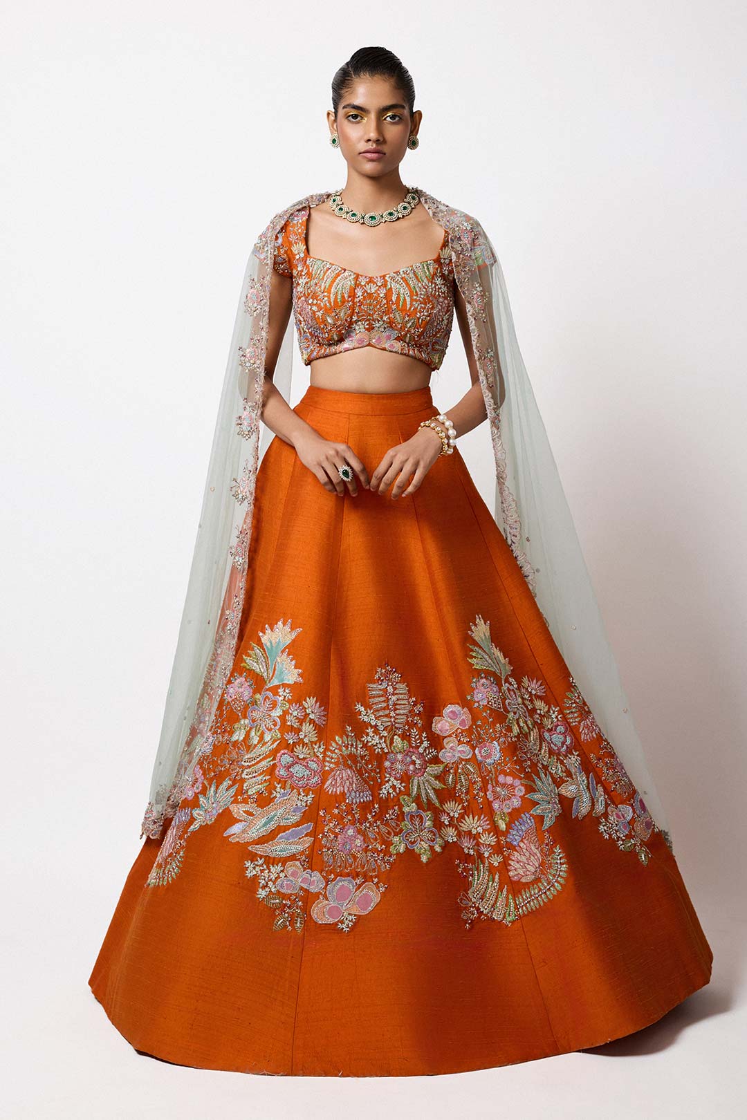 Flambea - Orange Raw Silk Lehenga Set