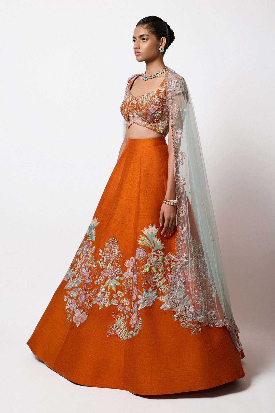 Flambea - Orange Raw Silk Lehenga Set