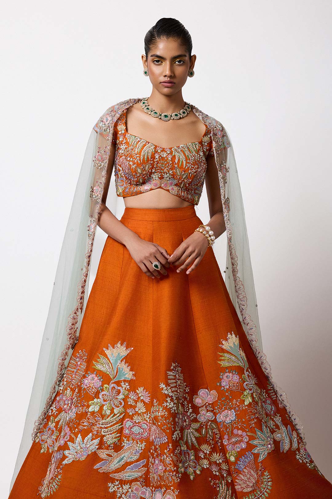 Flambea - Orange Raw Silk Lehenga Set