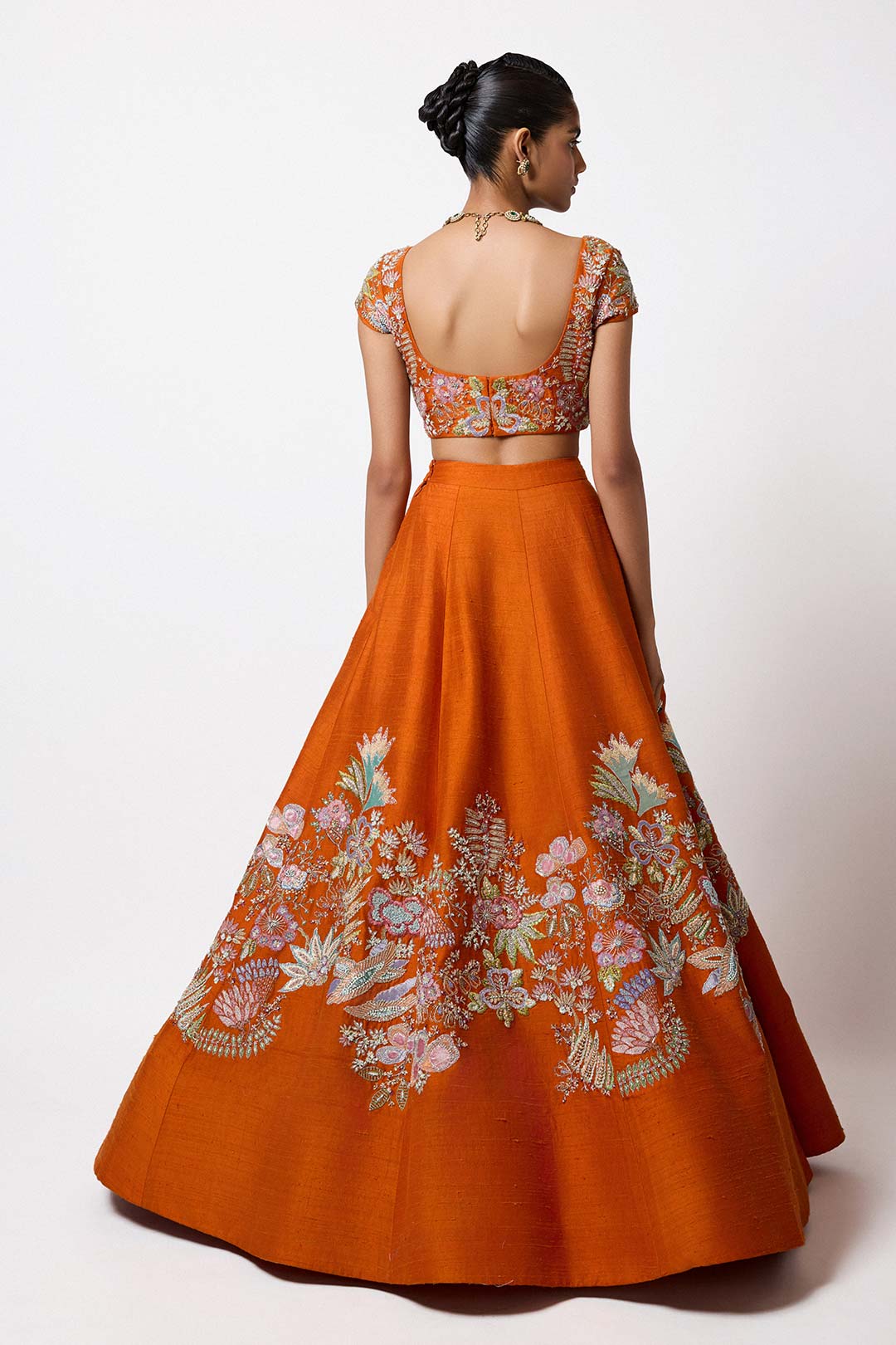 Flambea - Orange Raw Silk Lehenga Set