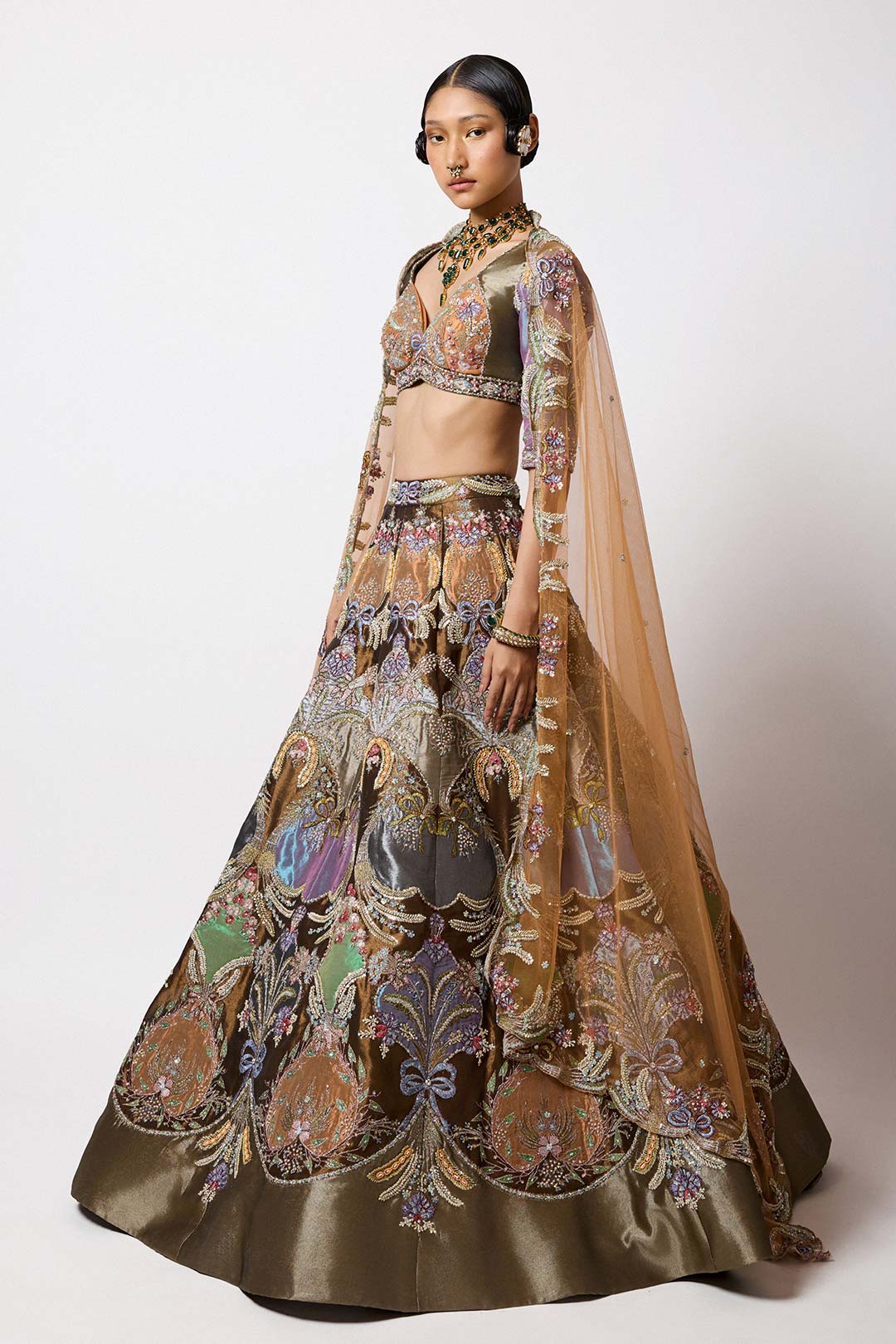 Amarine - Copper Metallic Tissue Lehenga Set