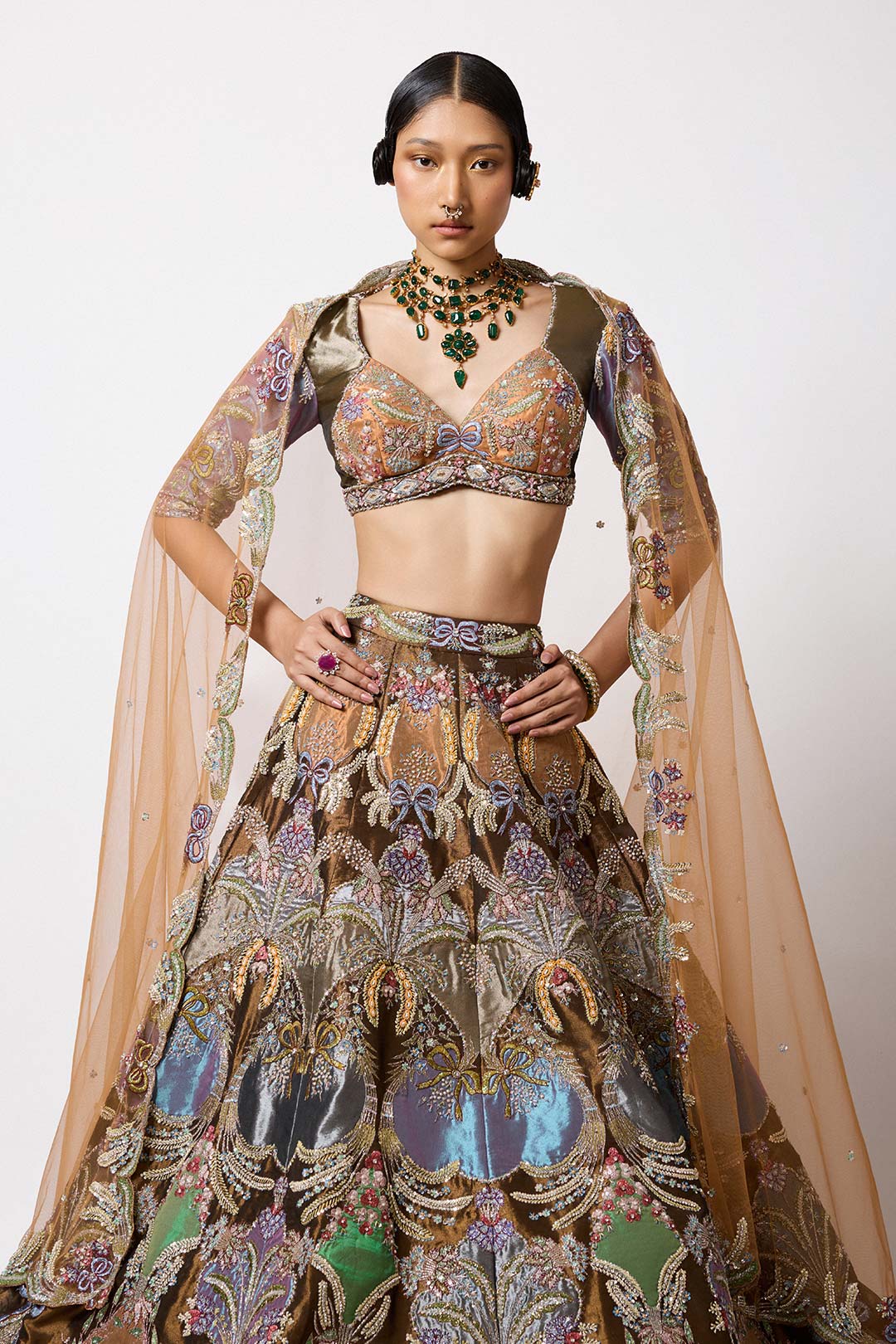 Amarine - Copper Metallic Tissue Lehenga Set