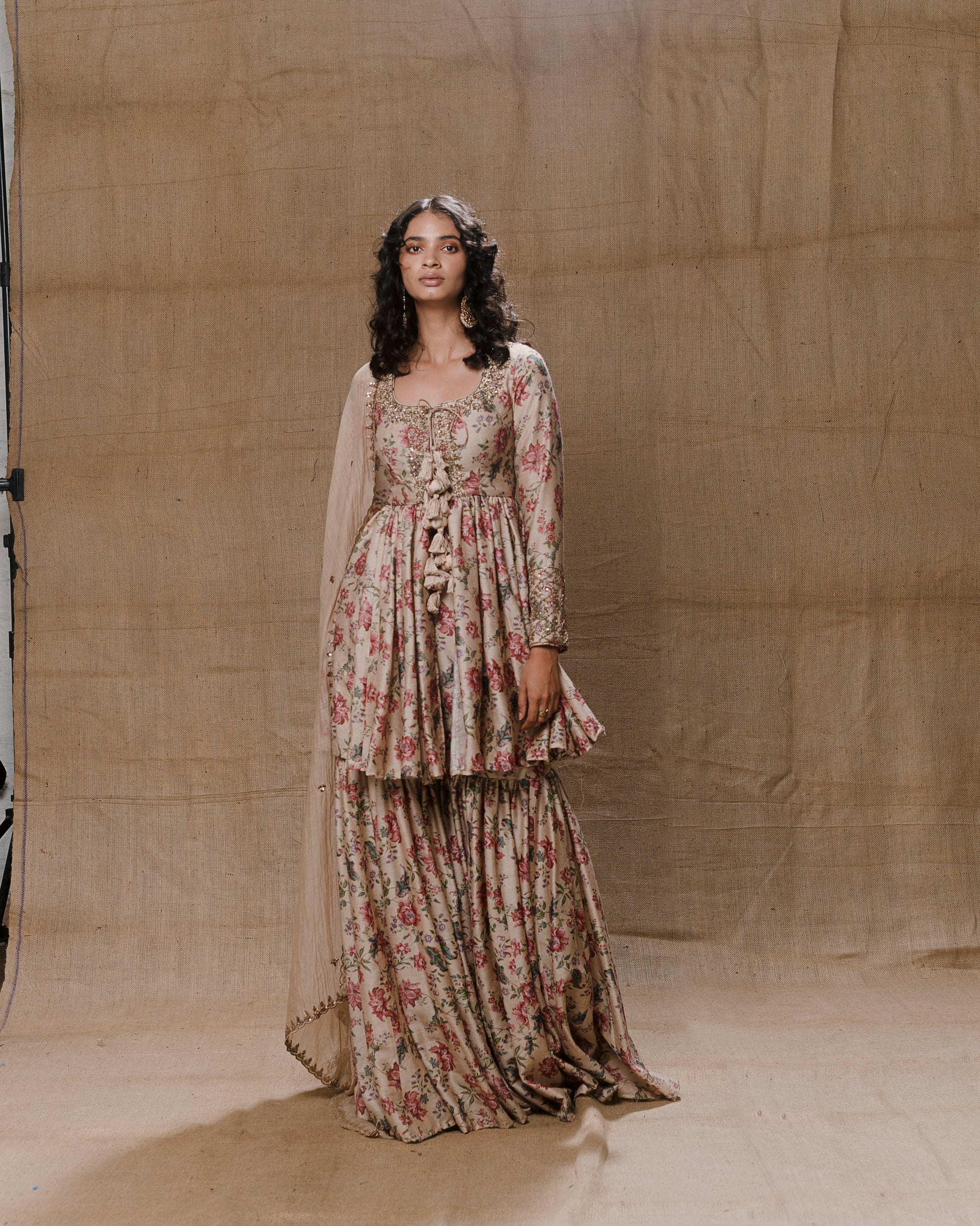 Vintage Printed Kurti And Sharara Set