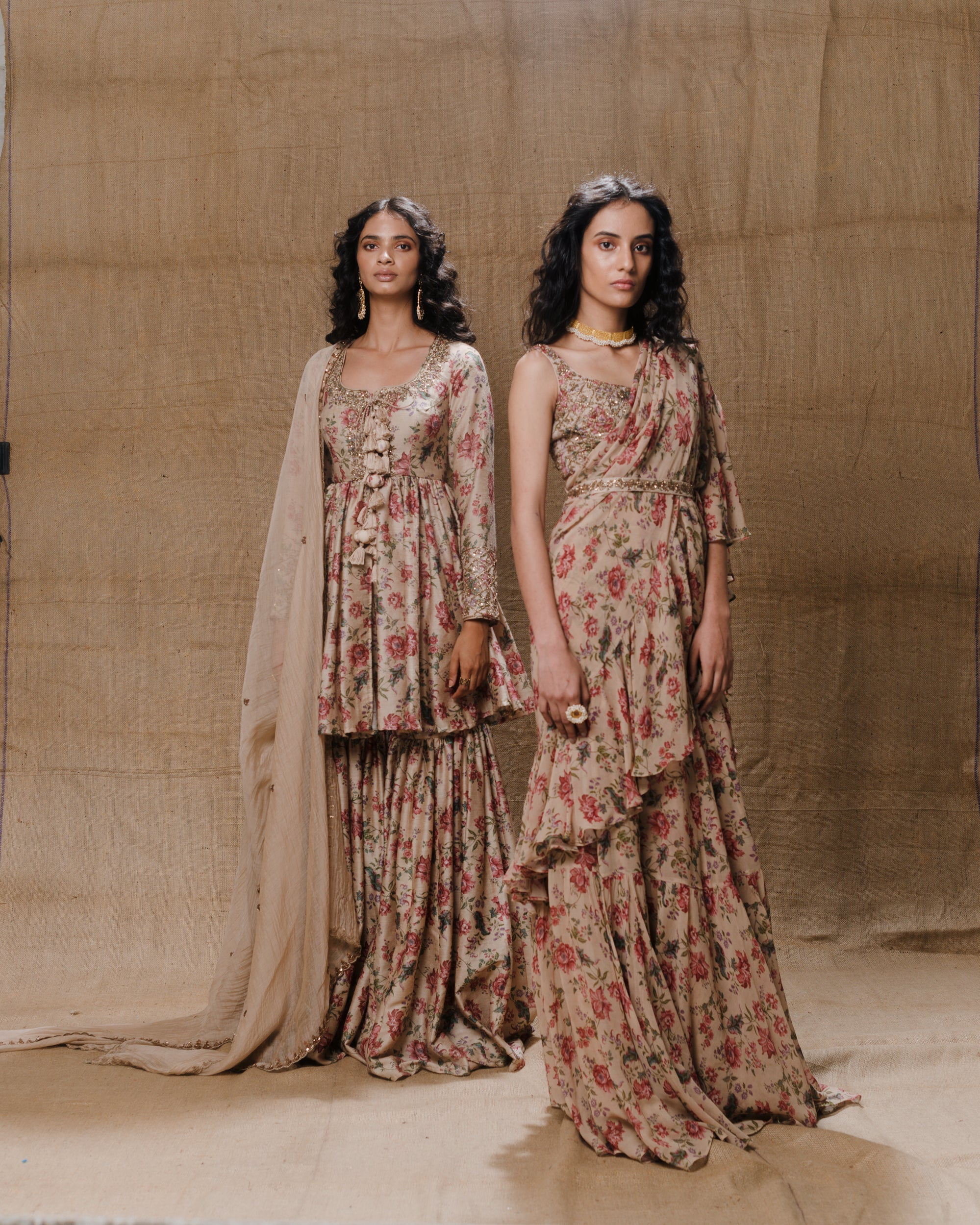 Vintage Printed Kurti And Sharara Set
