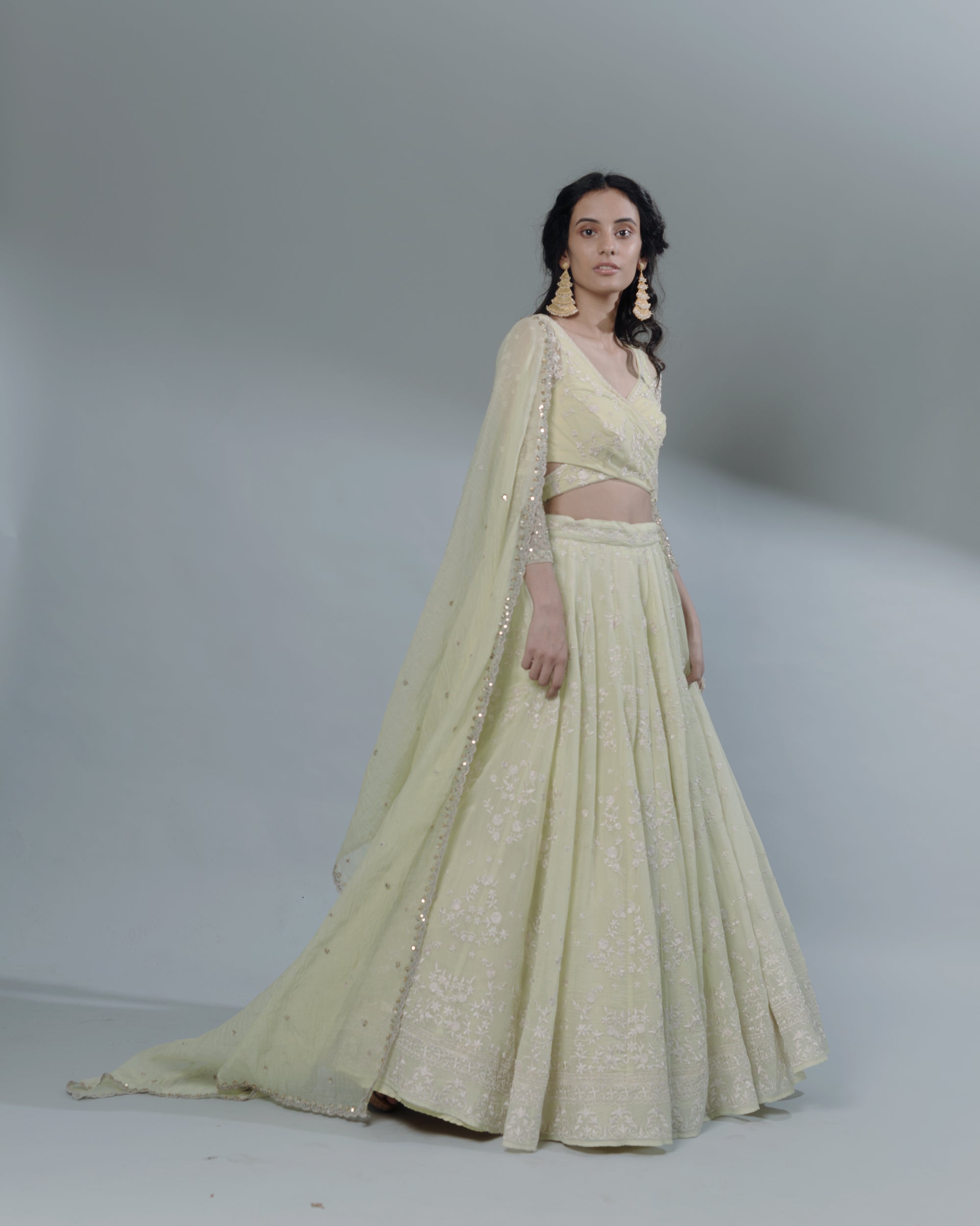 Pastel Green Thread Work Lehenga Set