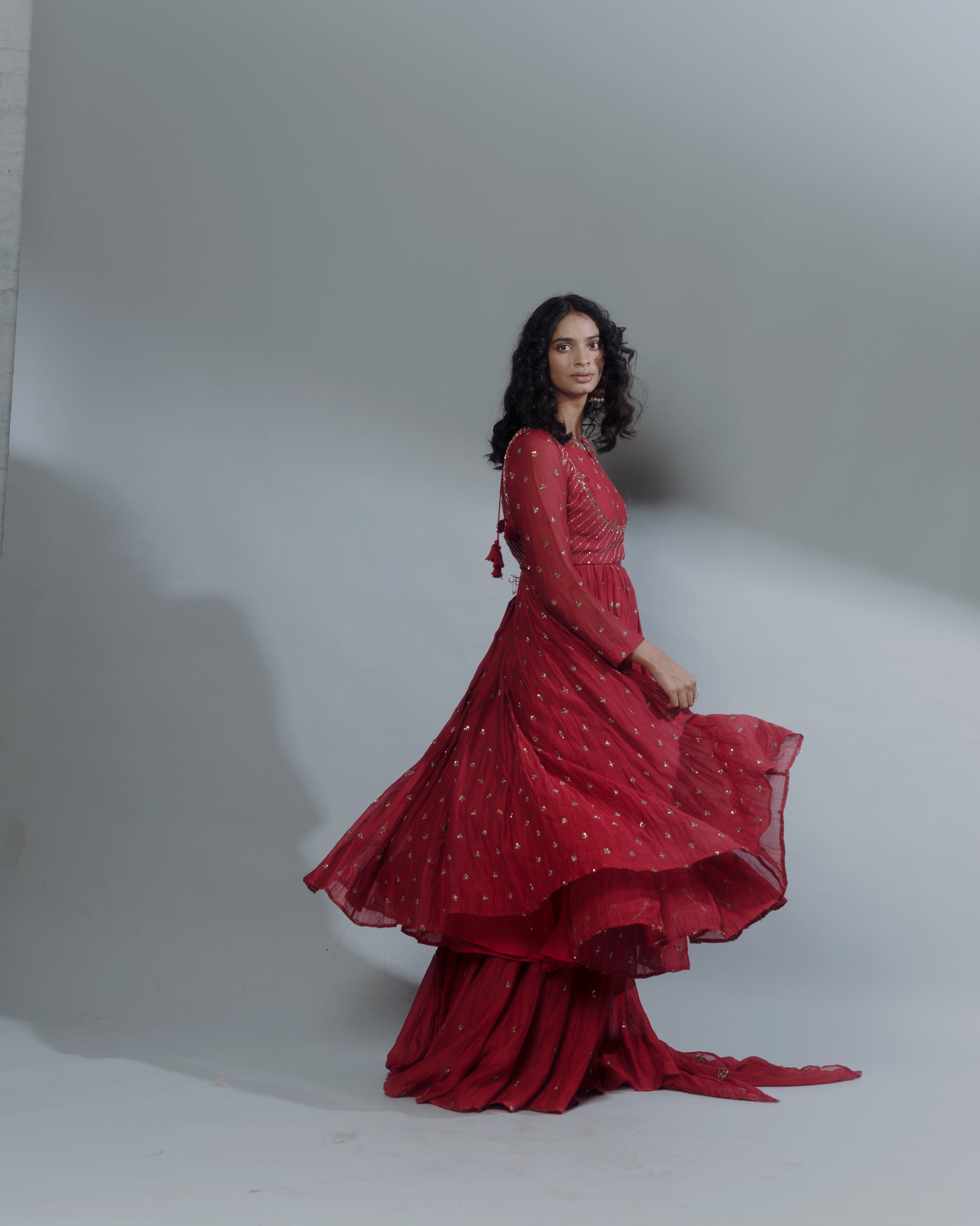 Red Anarkali Set With Sharara Pants