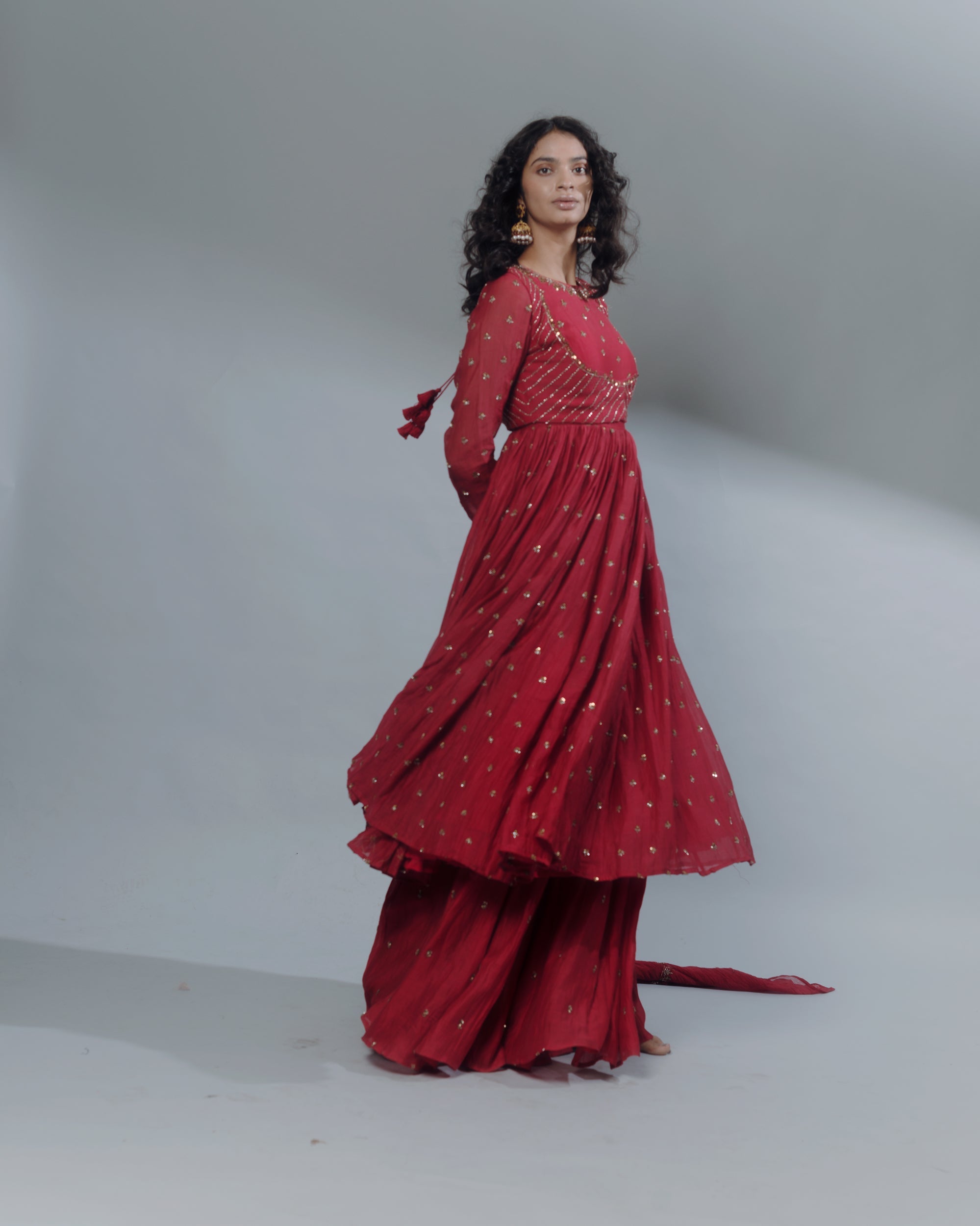 Red Anarkali Set With Sharara Pants
