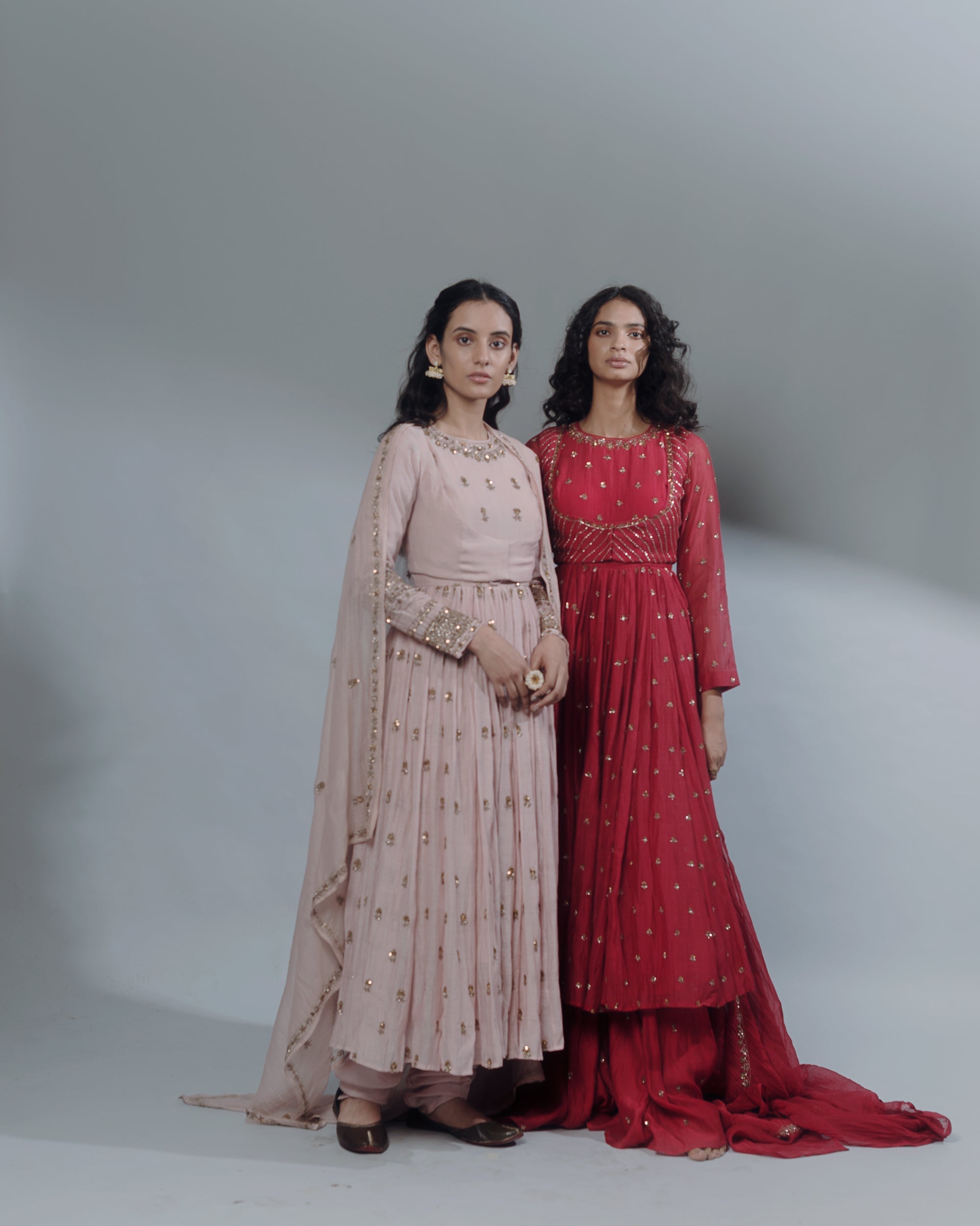 Powder Pink Embellished Anarkali And Sharara Set