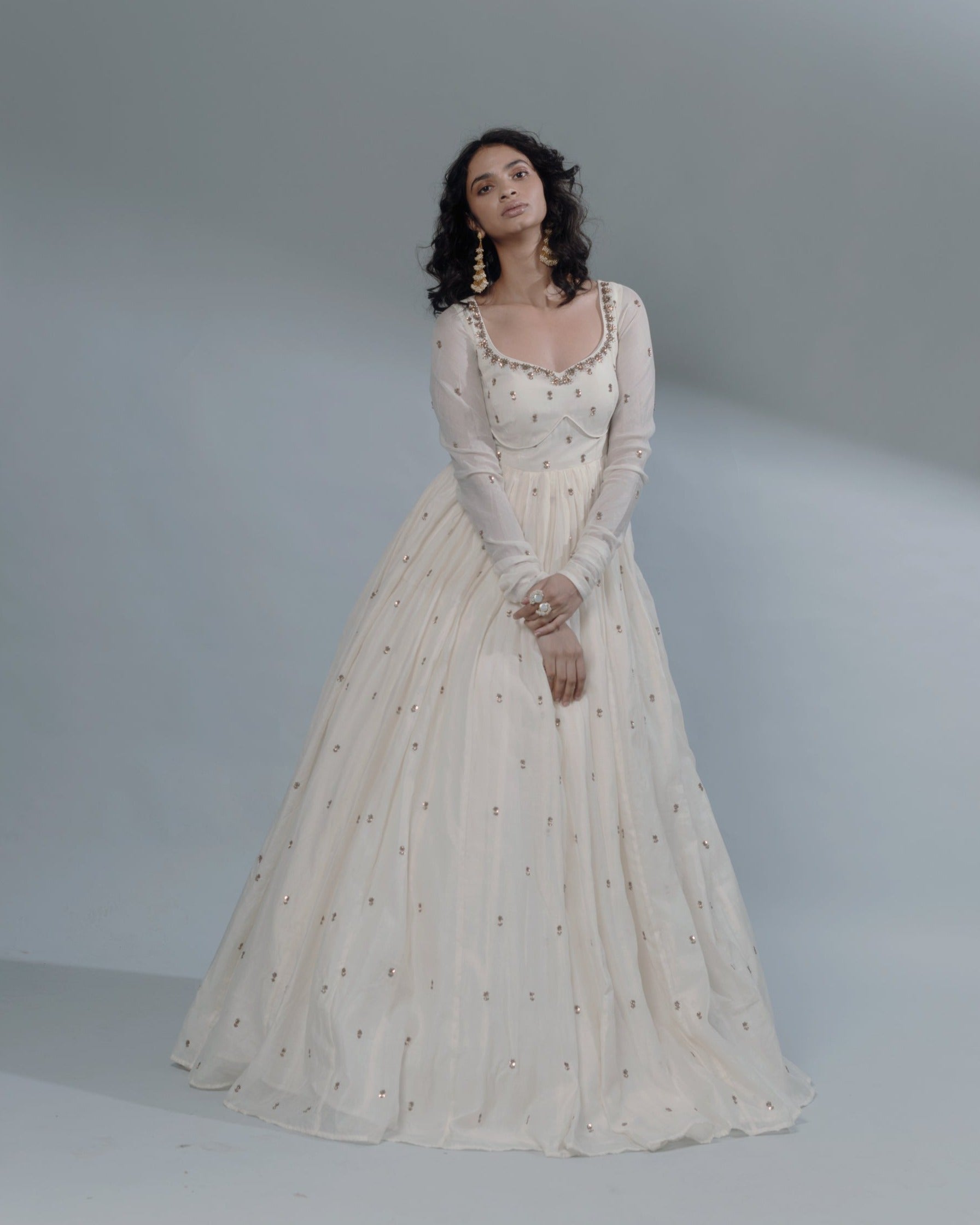 White Dori Anarkali Set