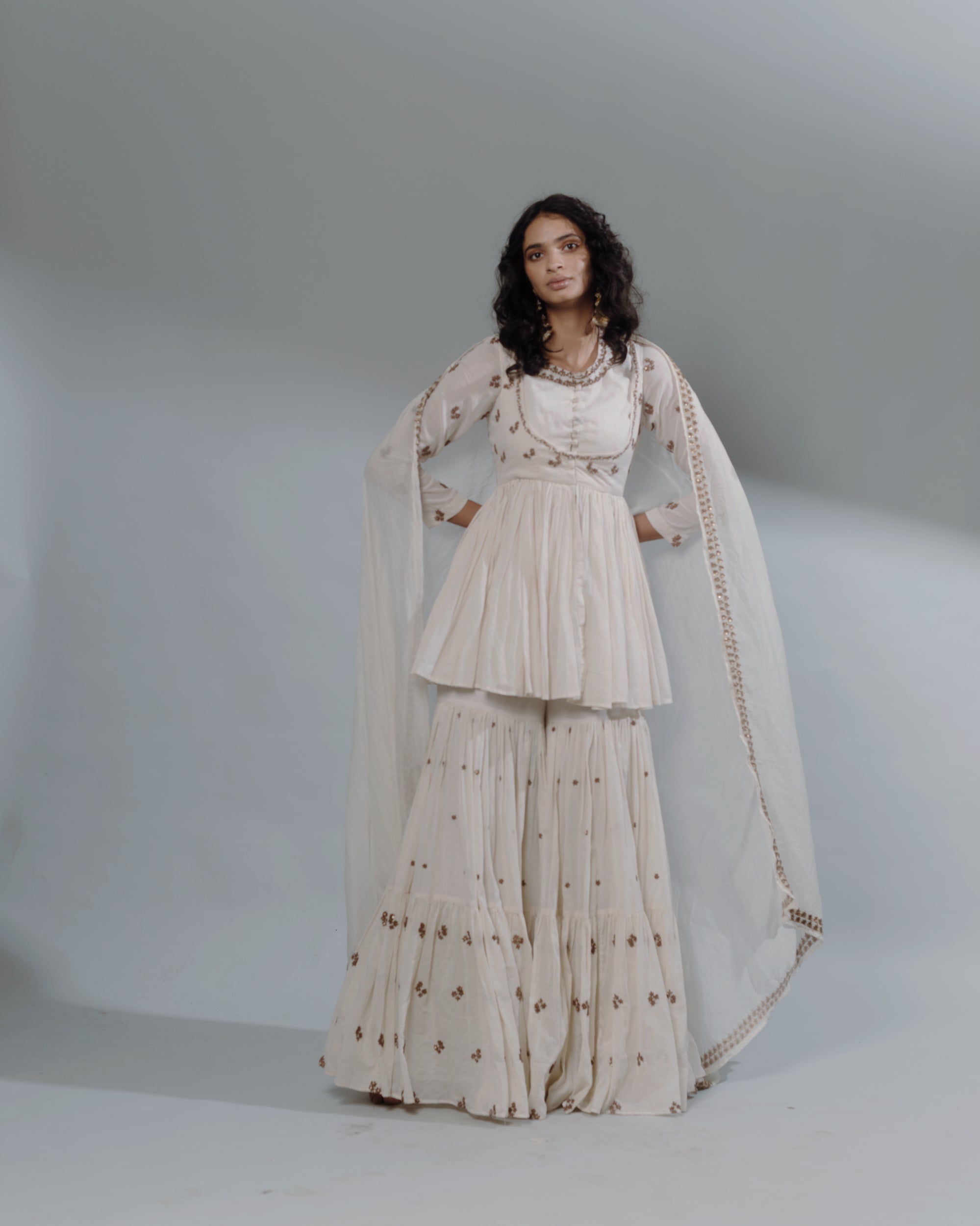 White Thread Peplum And Sharara