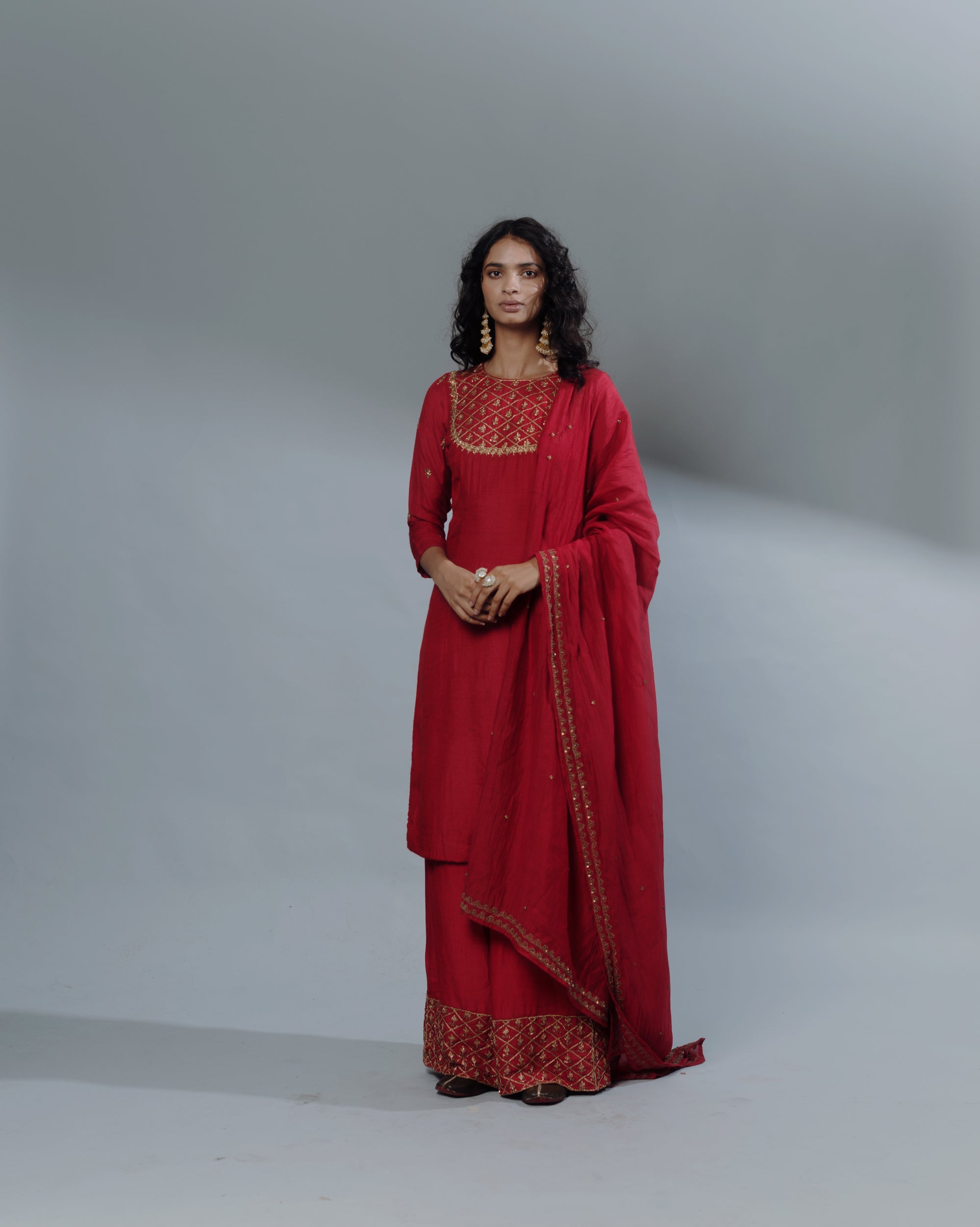 Red Straight Kurti And Pants