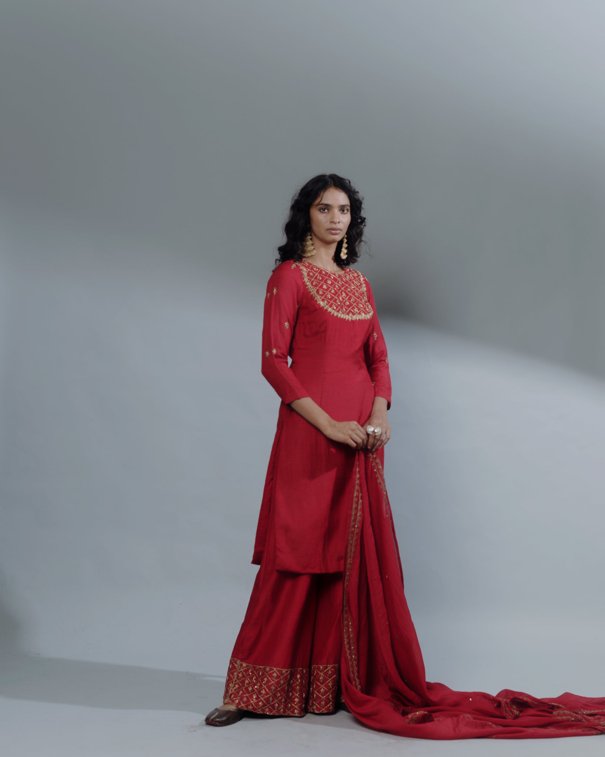 Red Straight Kurti And Pants
