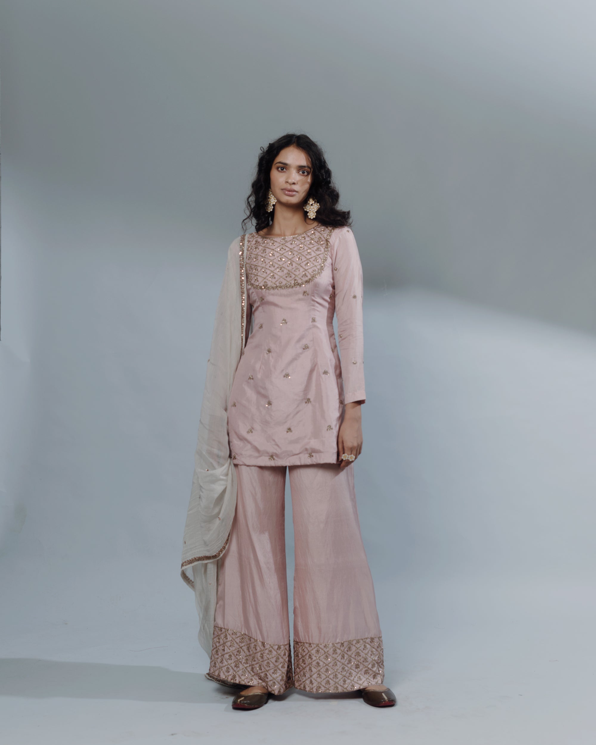 Powder Pink Kurti With Pants