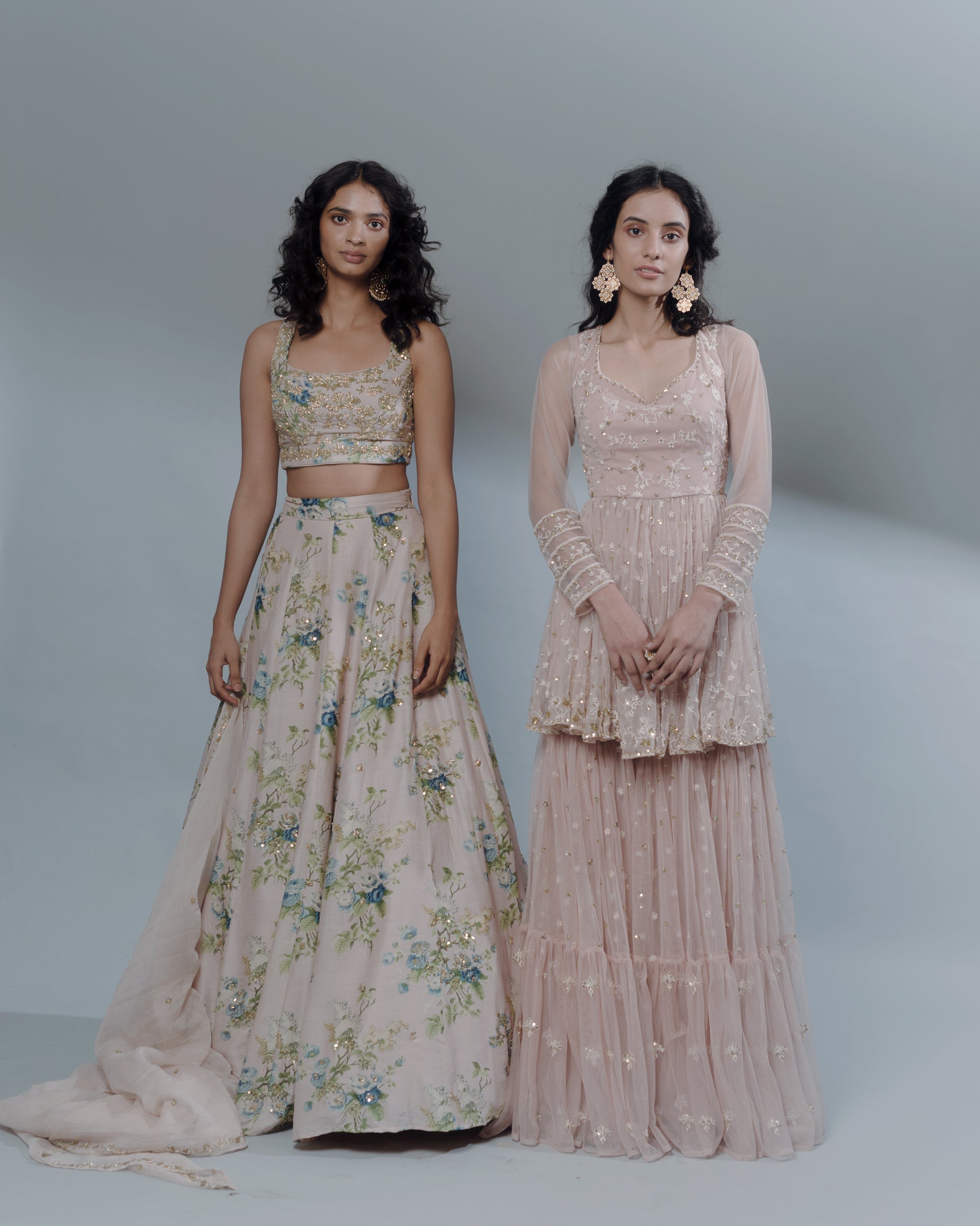 Powder Pink Thred Kurti And Sharara Set