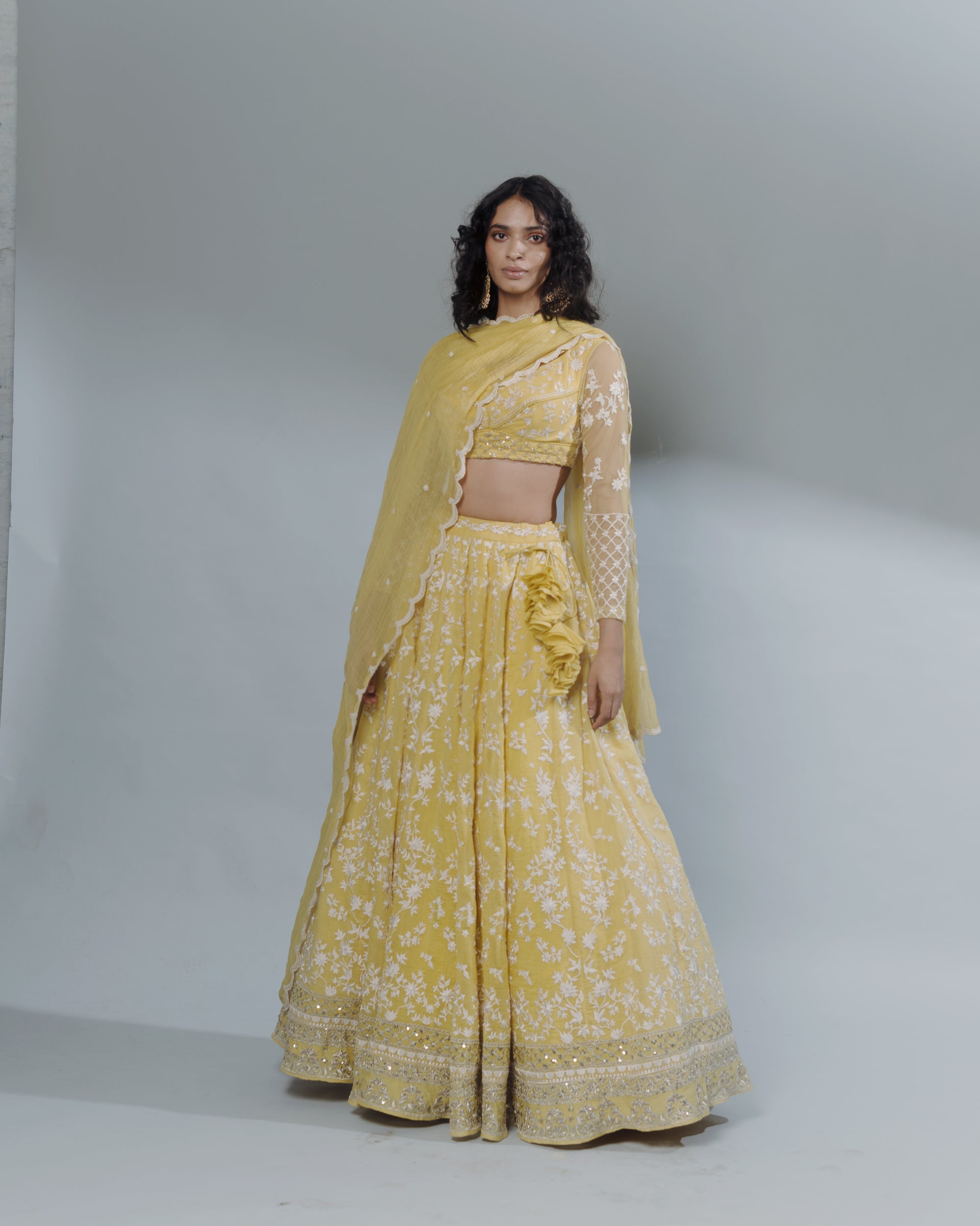 Lemon Yellow Threadwork Lehenga Set