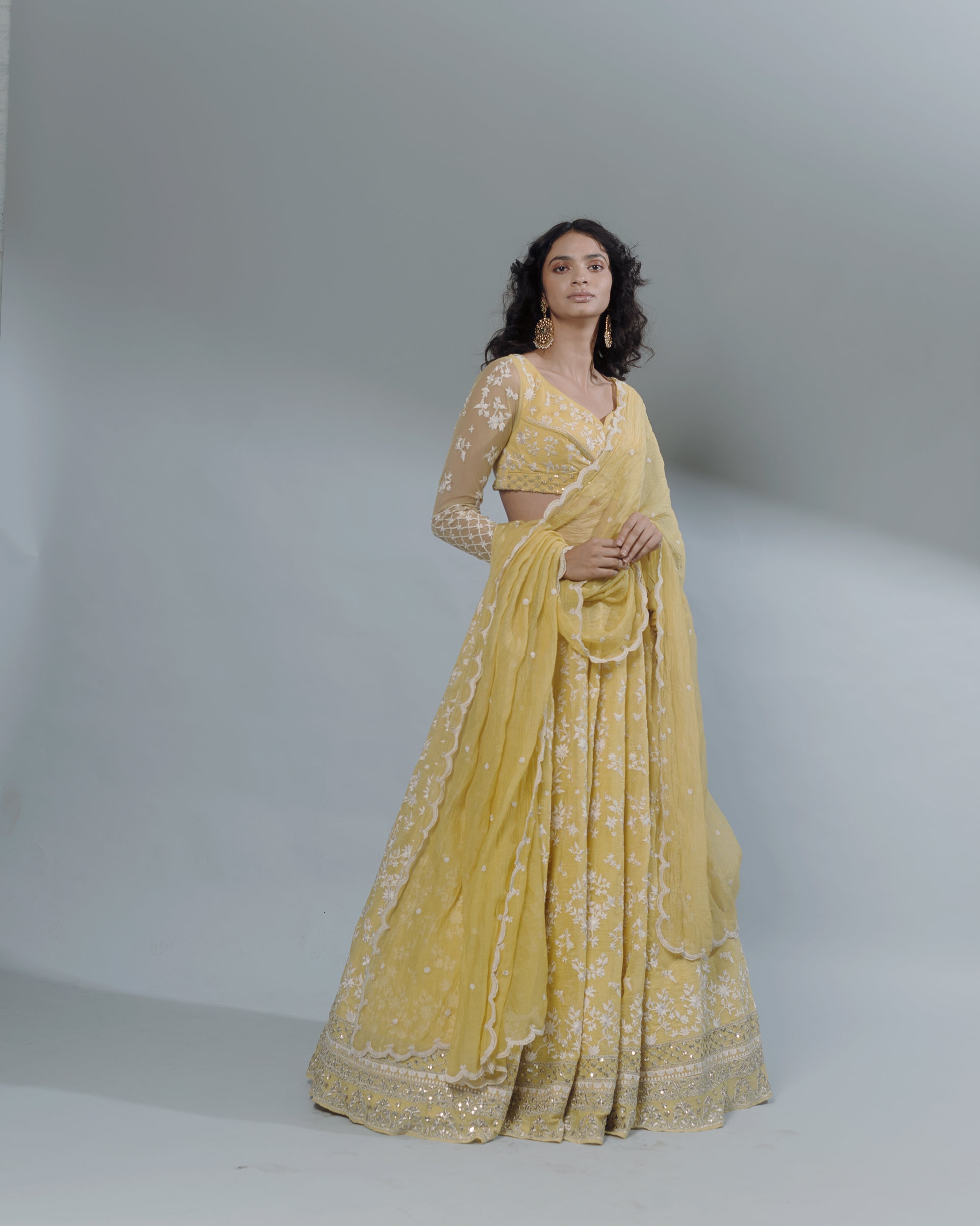 Lemon Yellow Threadwork Lehenga Set