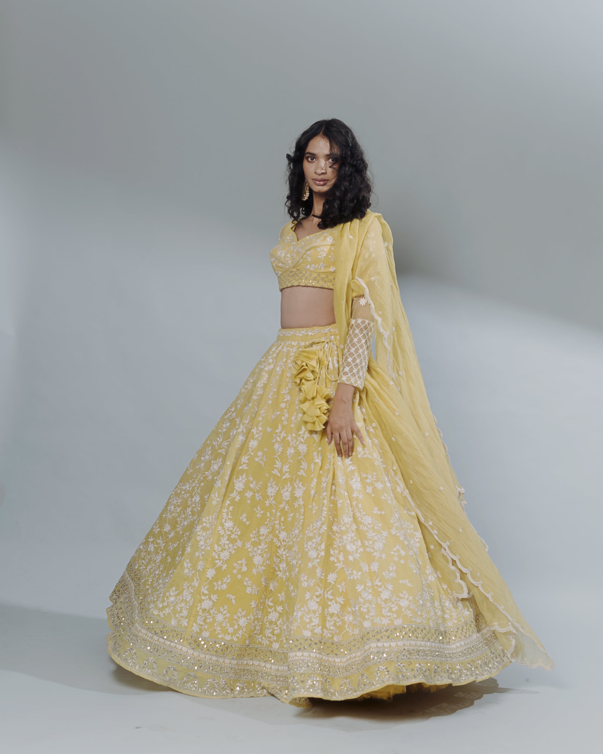 Lemon Yellow Threadwork Lehenga Set