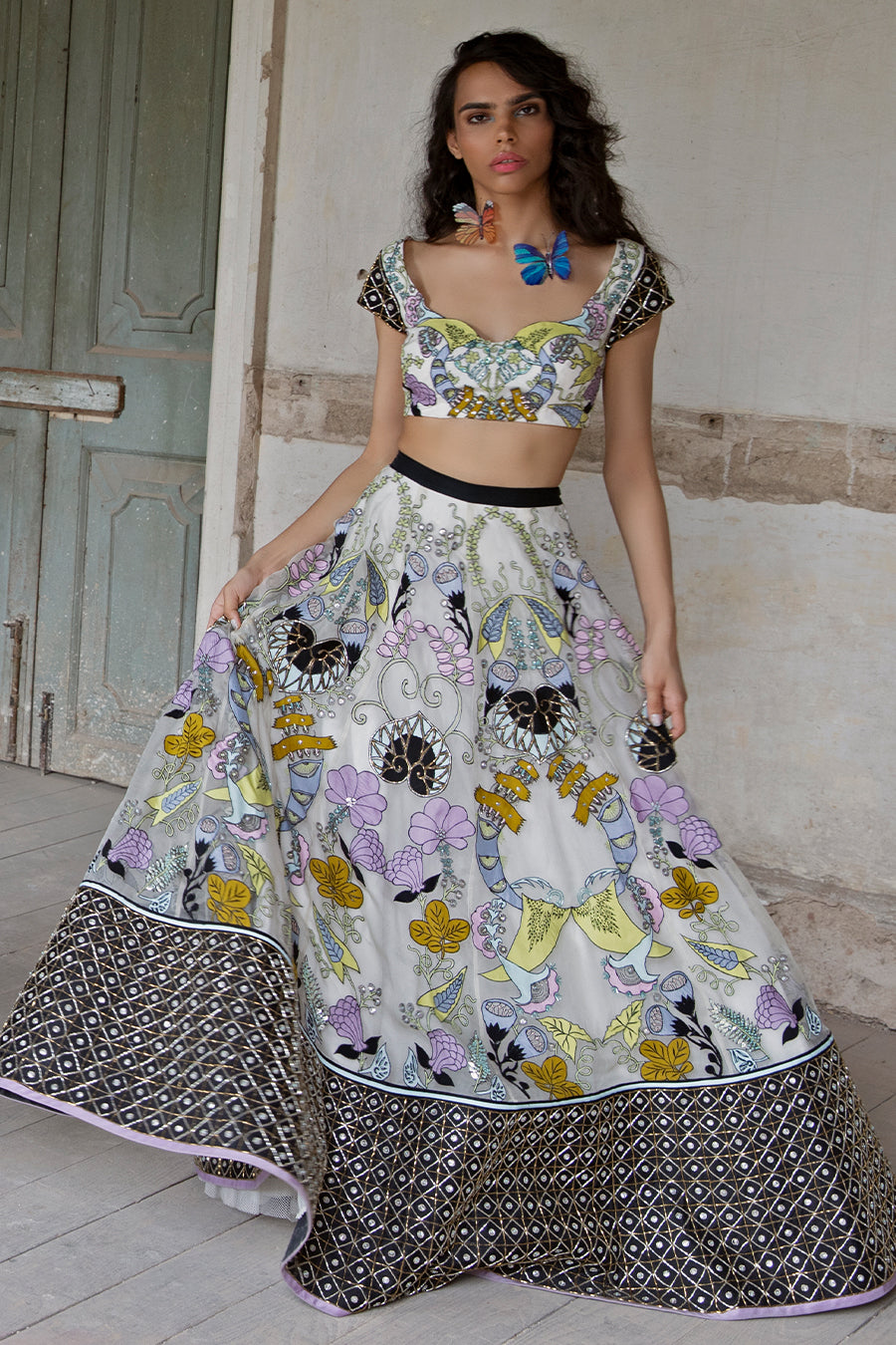 Razzle - Spin White-Black Organza Lehenga Set