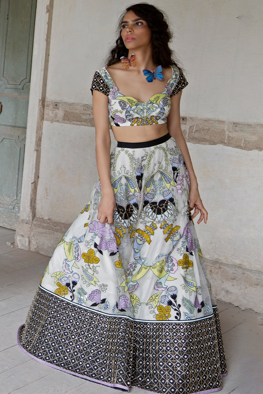 Razzle - Spin White-Black Organza Lehenga Set