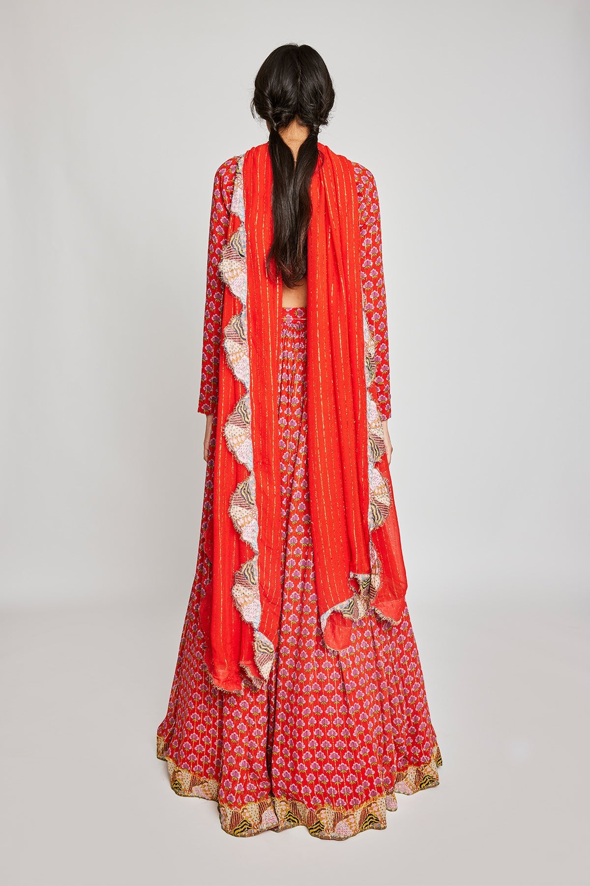 Punxes - Red Dobby Lehenga Set