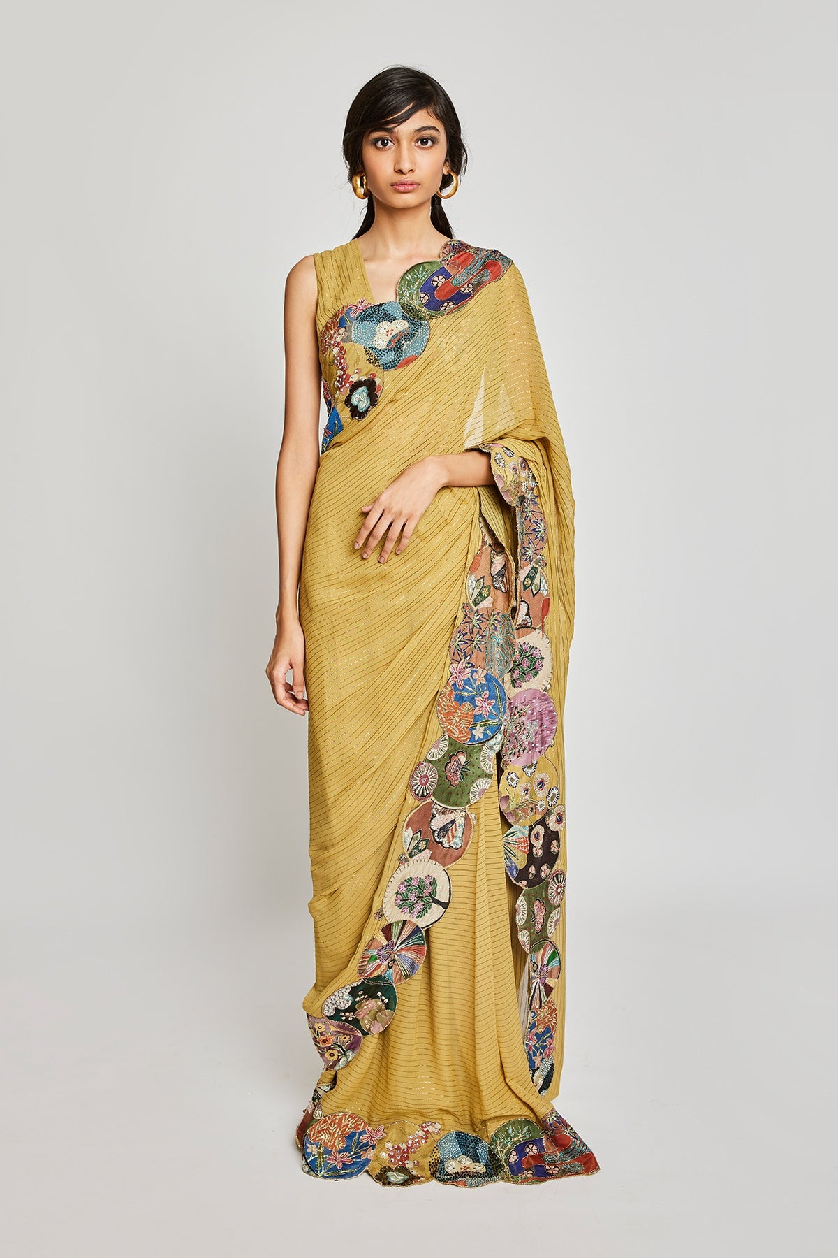 Serra - Mustard Dobby Saree Set