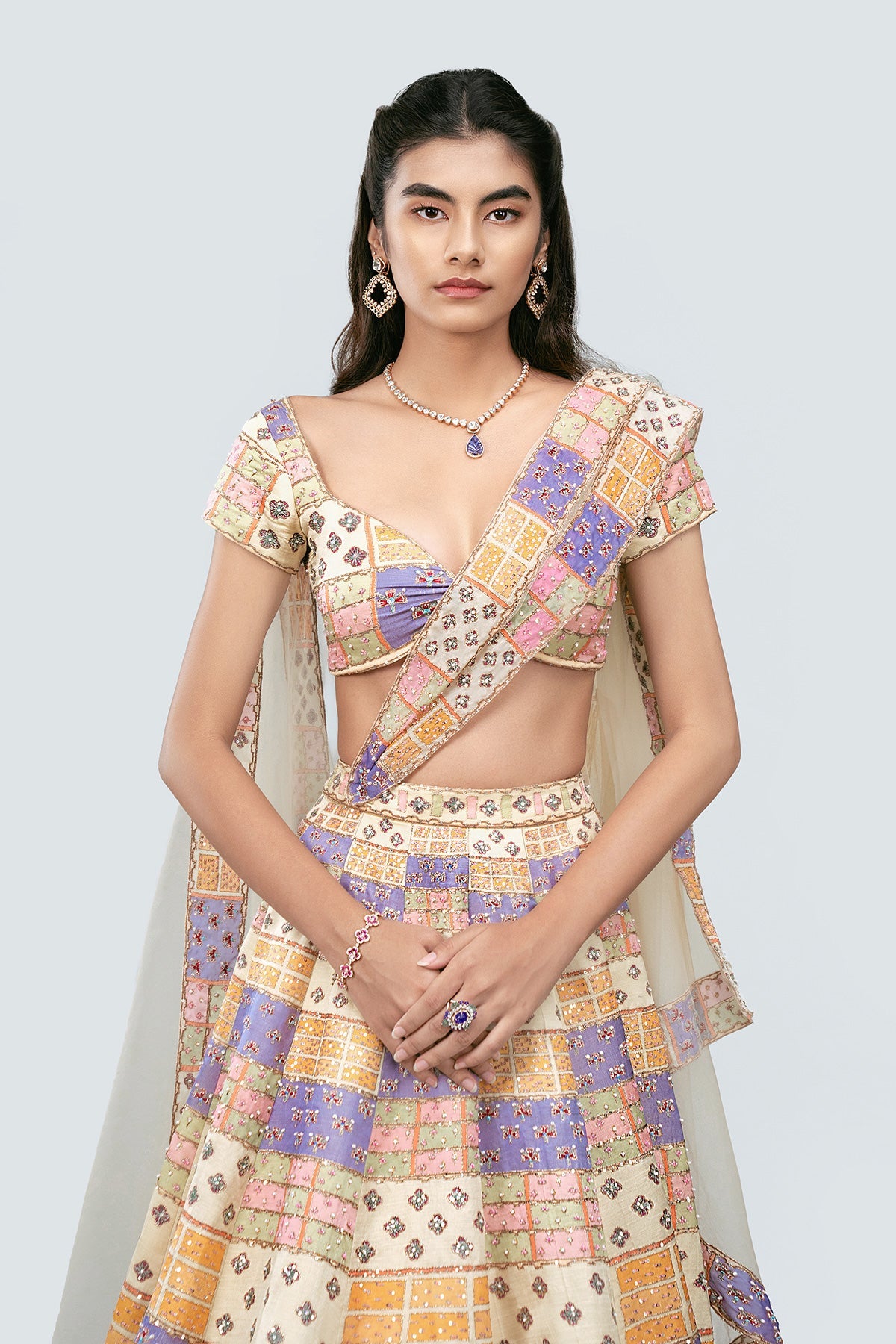 Samira - Multicolour Kasab Satin Lehenga Set