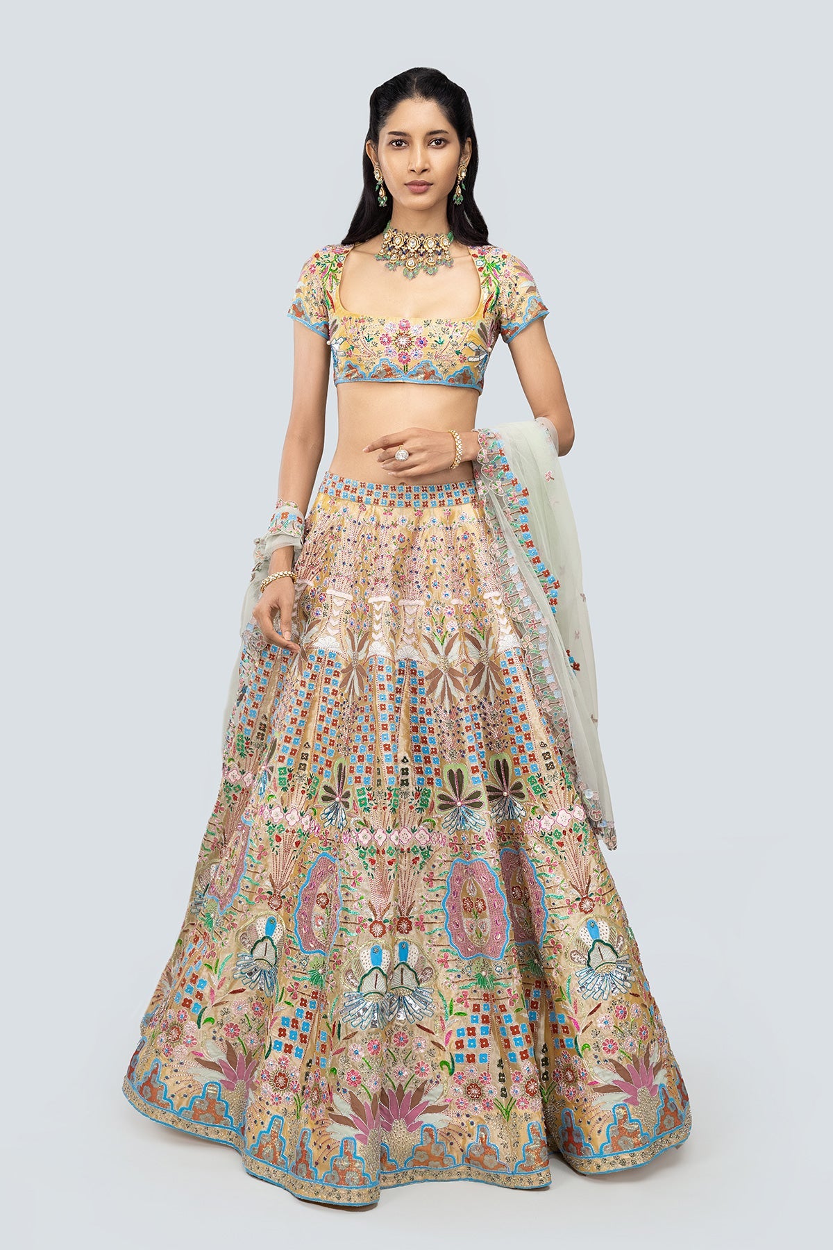 Parisa - Yellow  Tissue Lehenga Set