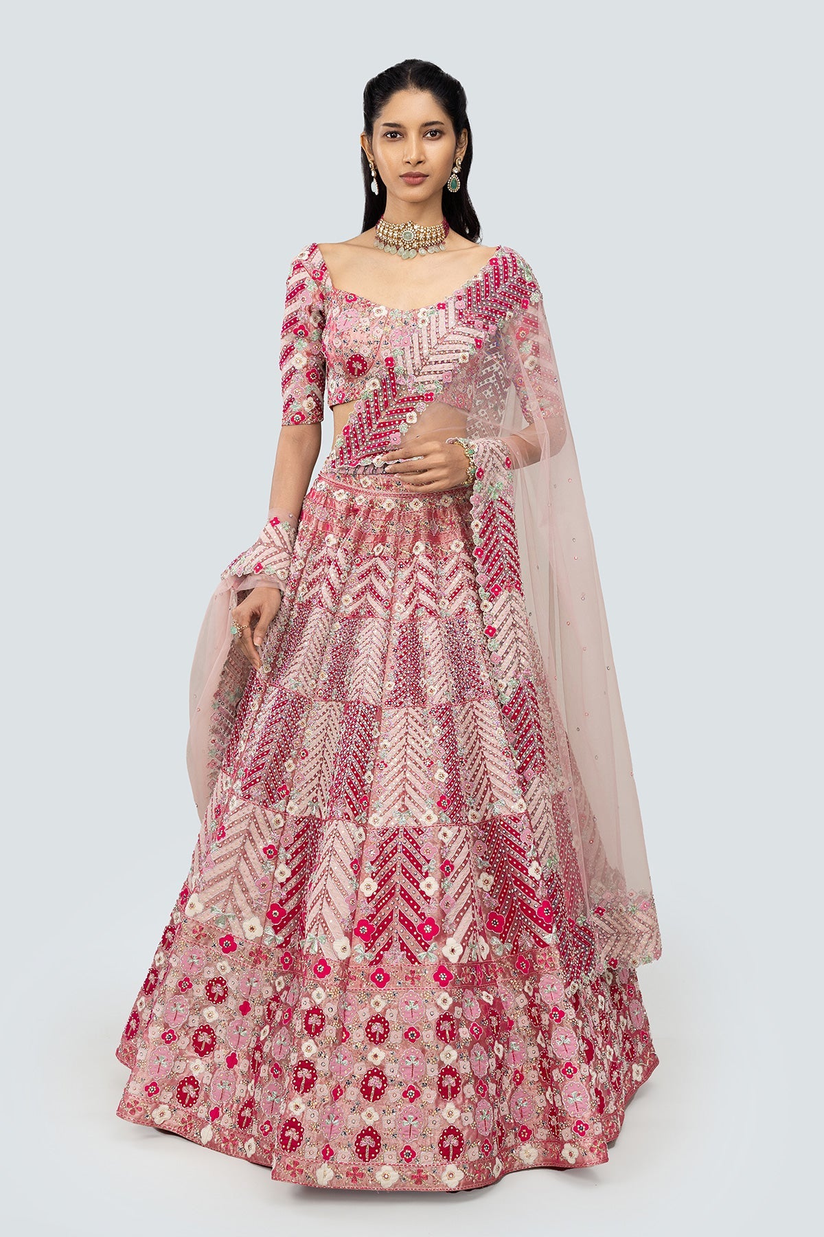 Ziba - Pink Tissue Lehenga Set